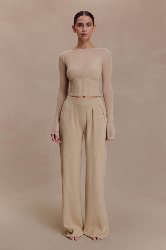 Frannie Gathered Silk Blend Knit Pants - Sand