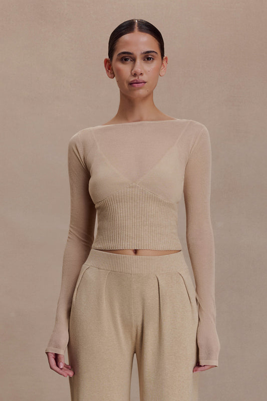Brionee Silk Blend Knit Top - Sand