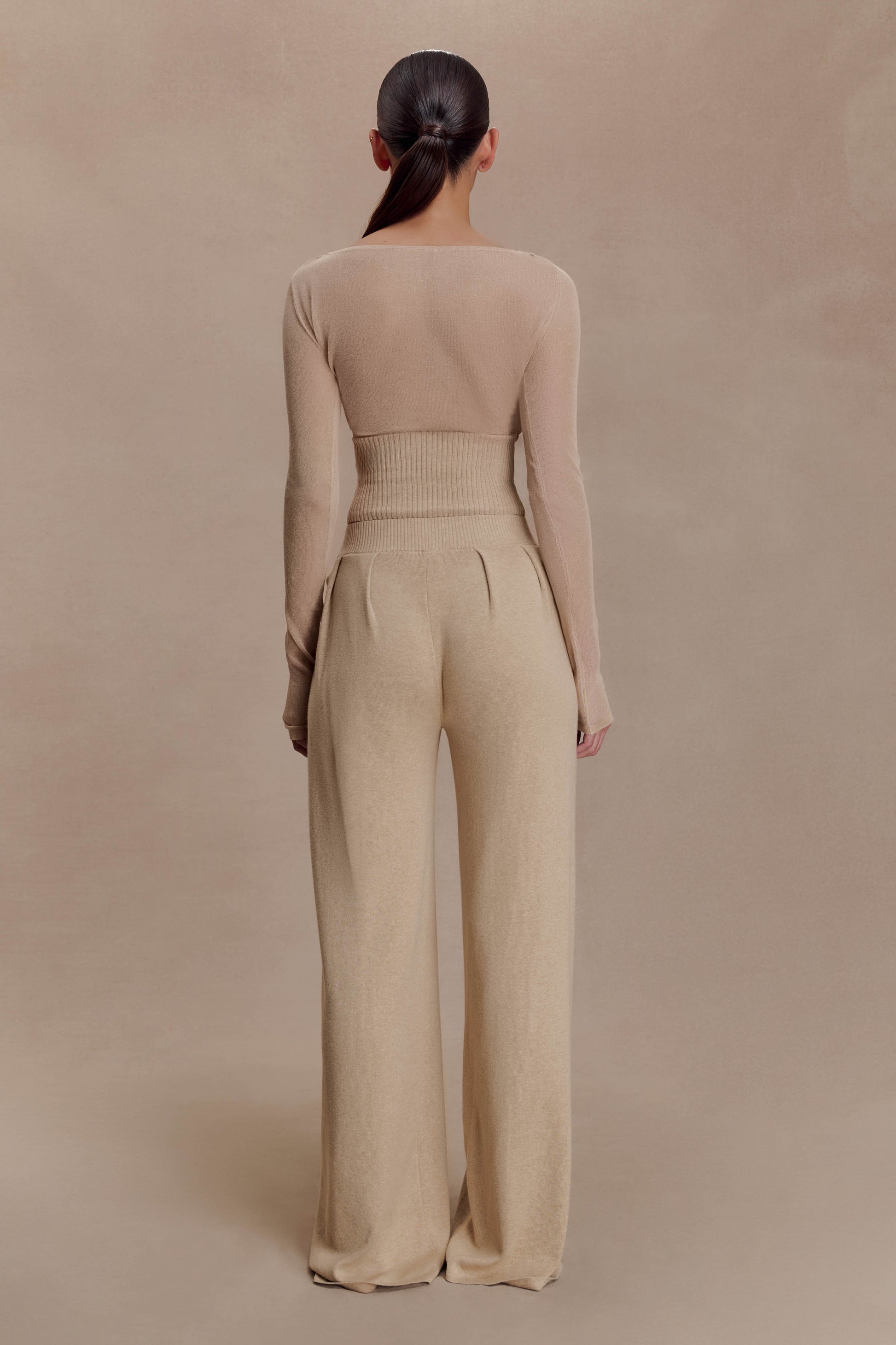 Frannie Gathered Silk Blend Knit Pants - Sand #2