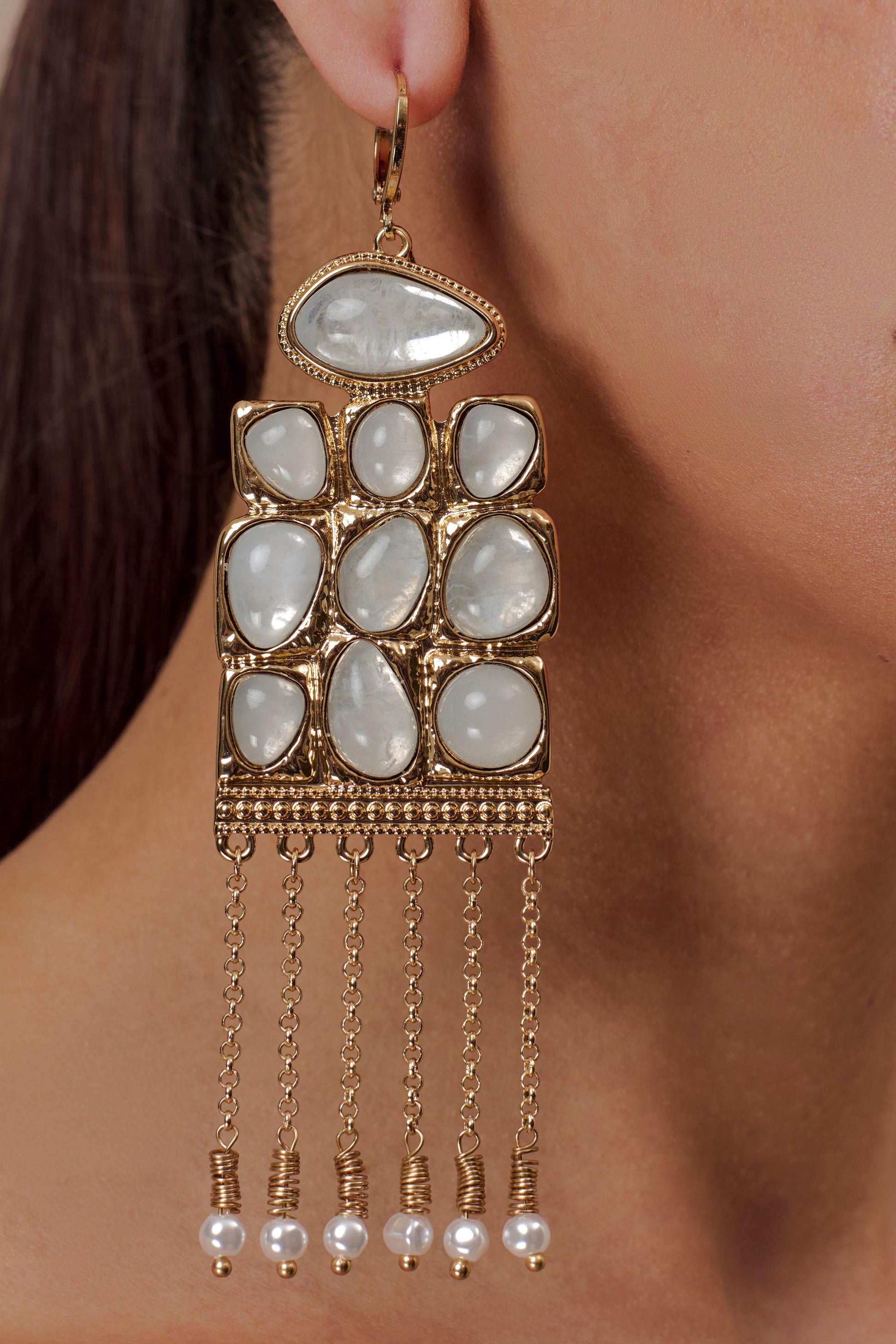 Annika Horizontal Resin Drop Earrings - Gold #2