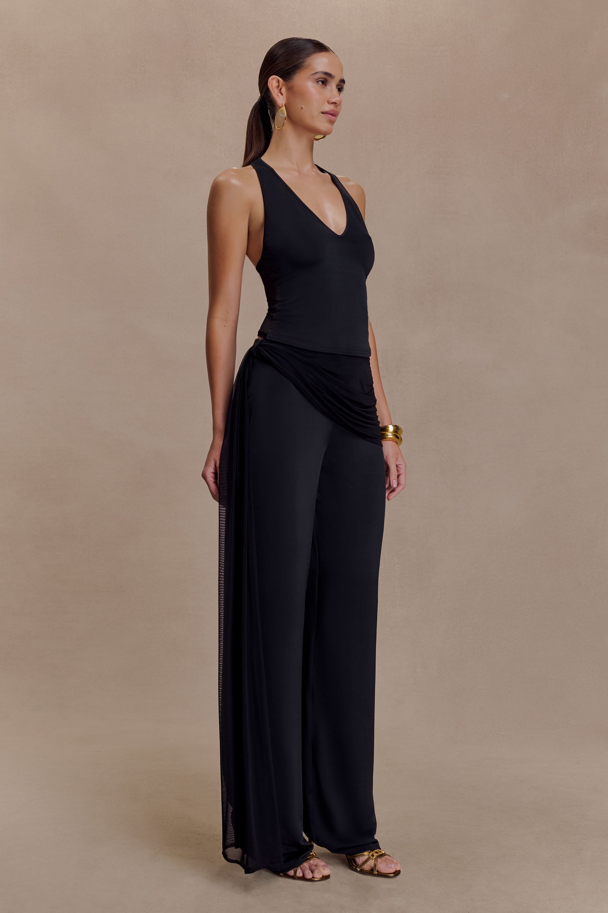 Aspyn Slinky Gathered Wide Leg Pants - Black #3