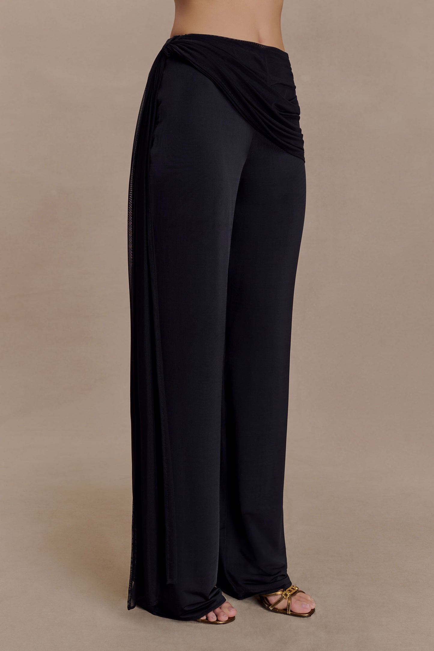 Aspyn Slinky Gathered Wide Leg Pants - Black