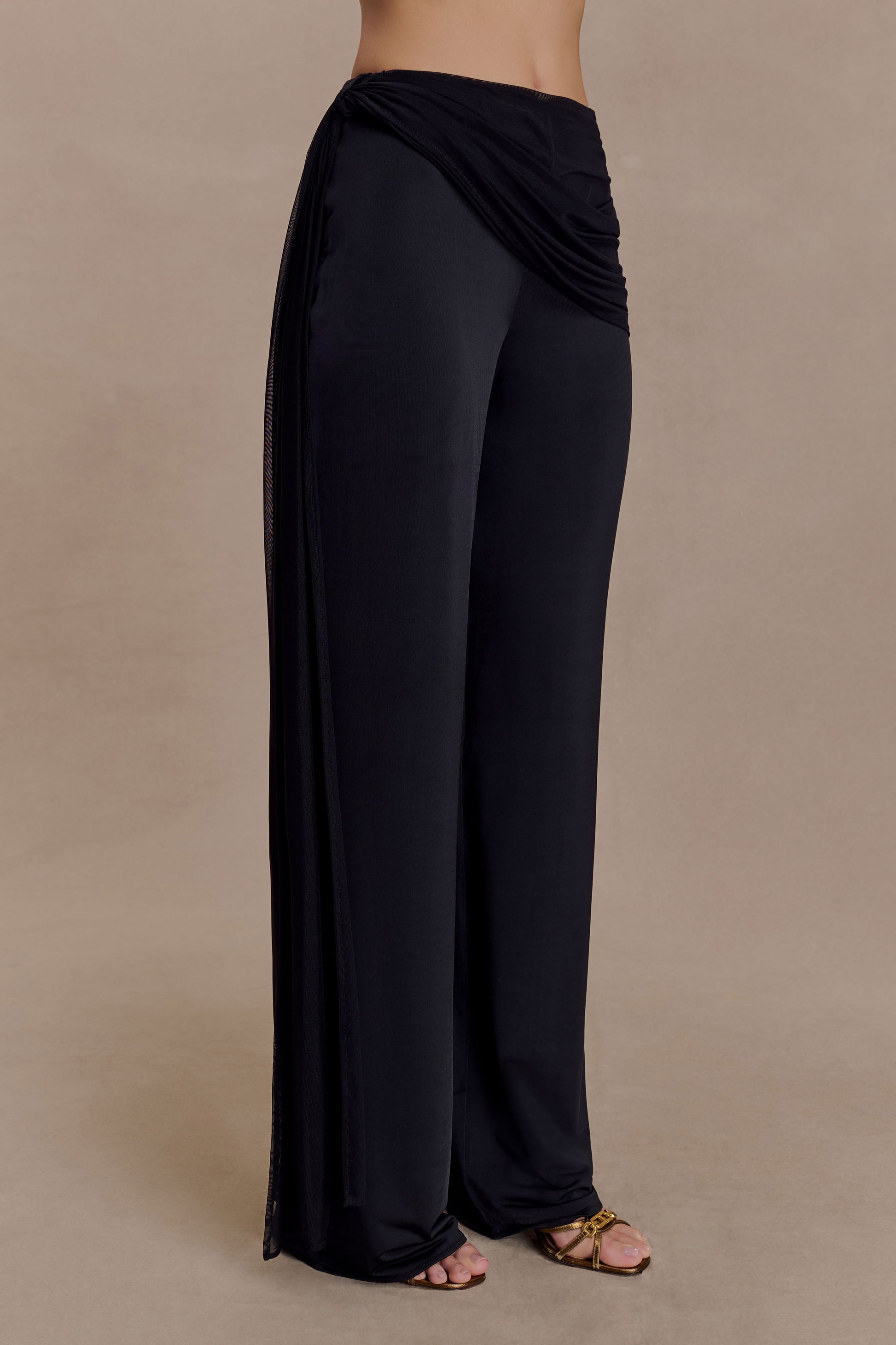 Aspyn Slinky Gathered Wide Leg Pants - Black #5