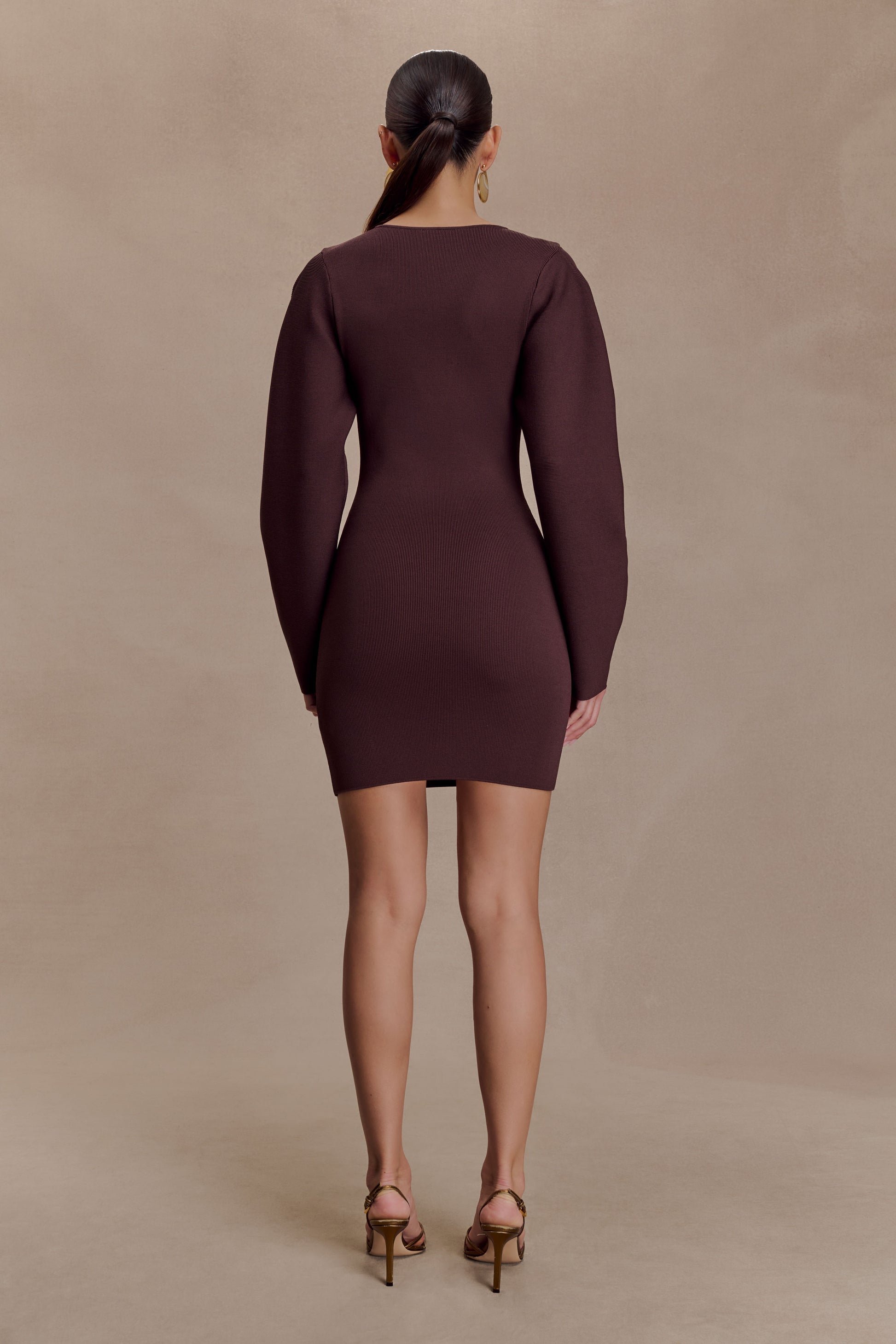 Billy Balloon Sleeve Knit Mini Dress - Dark Chocolate #2