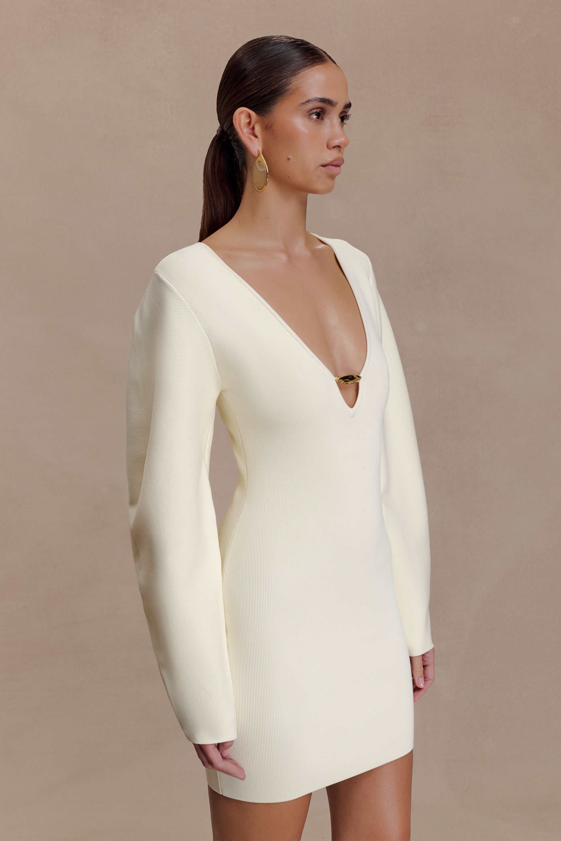 Billy Balloon Sleeve Knit Mini Dress - Ivory #5