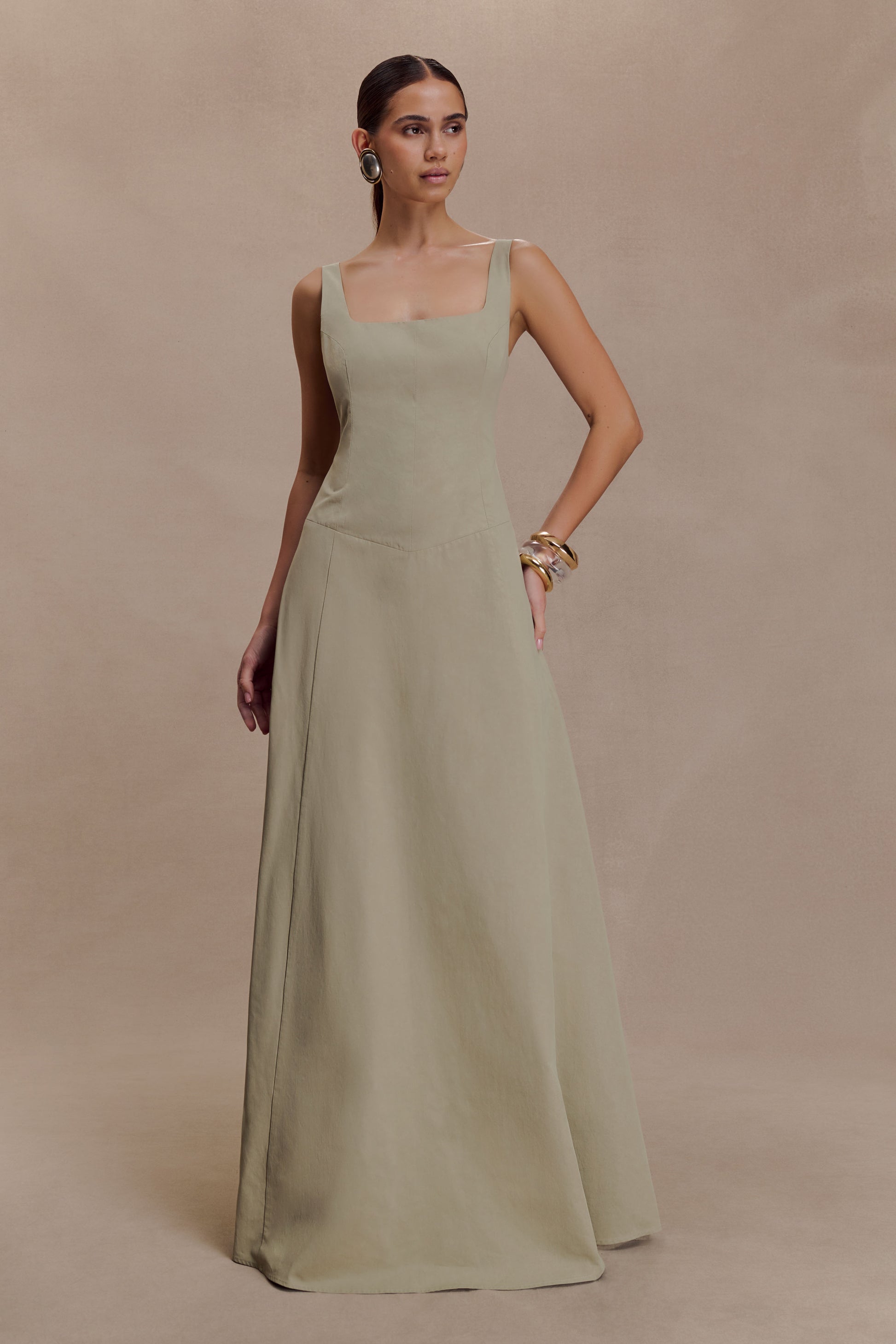 Salma Drop Waist Cotton Maxi Dress - Sage