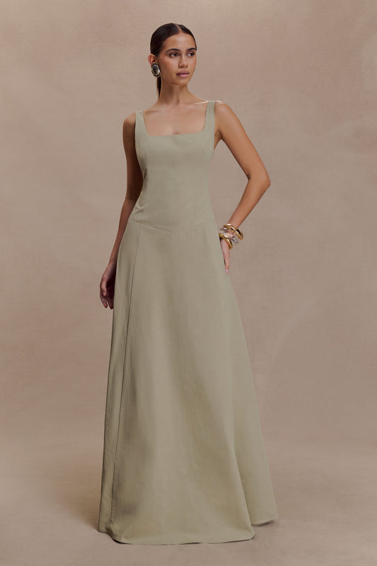 Salma Drop Waist Cotton Maxi Dress - Sage