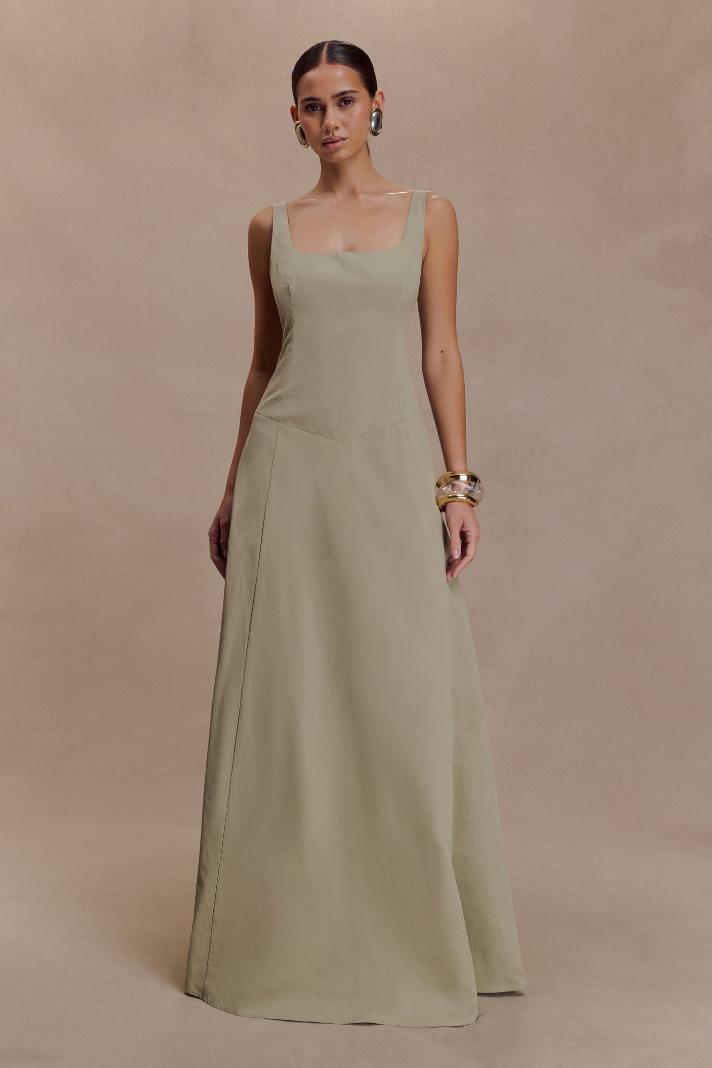 Salma Drop Waist Cotton Maxi Dress - Sage