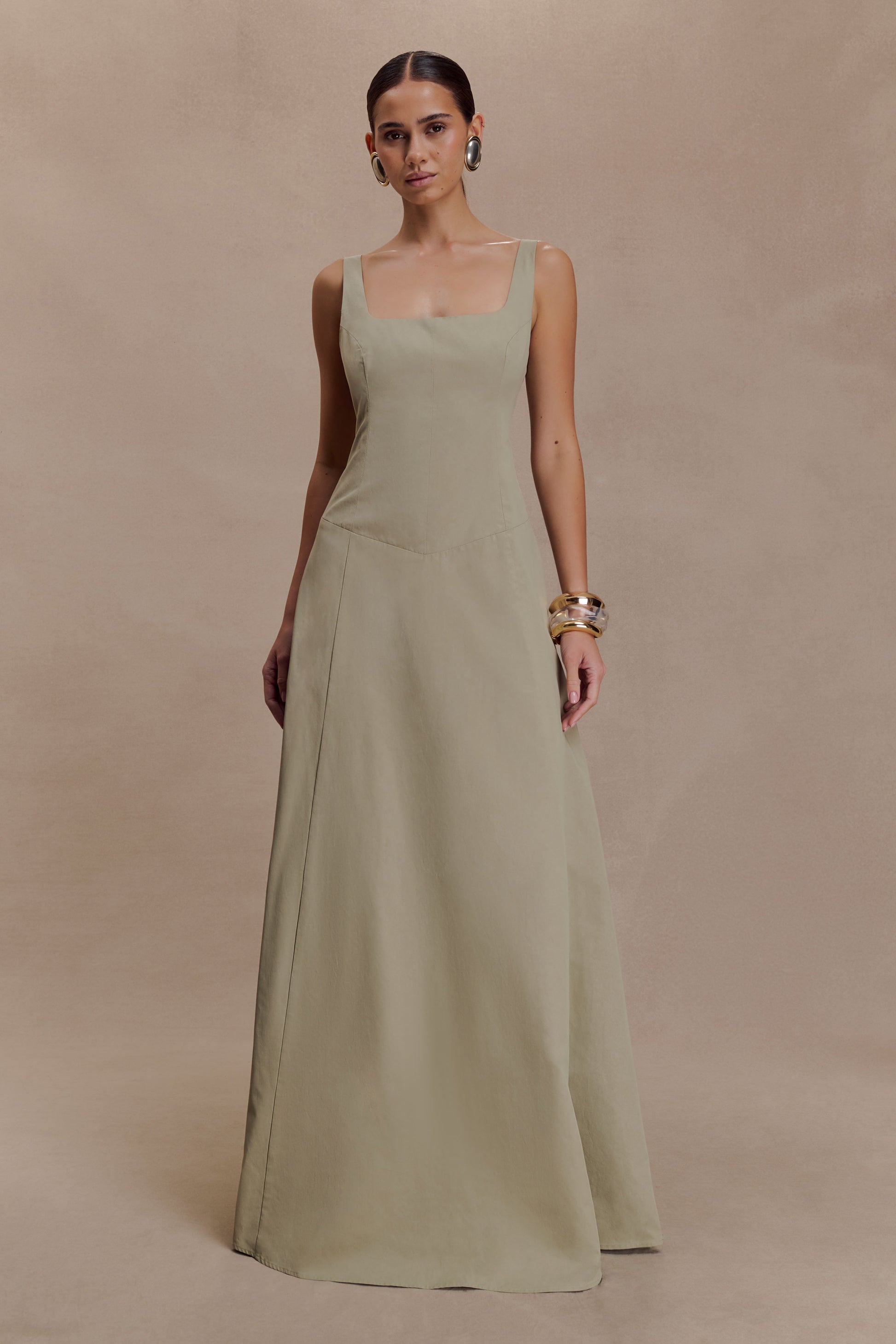 Salma Drop Waist Cotton Maxi Dress - Sage #4