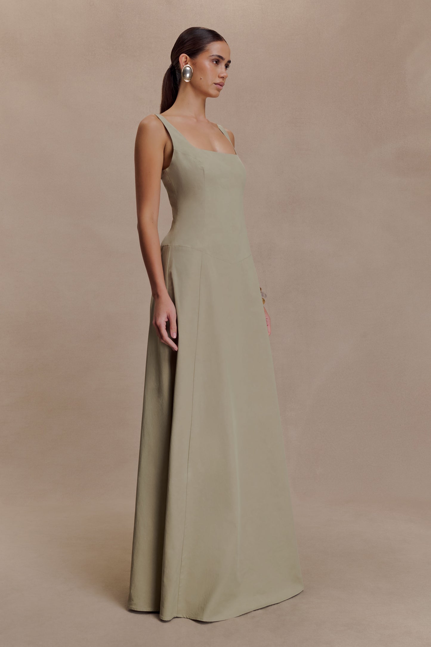 Salma Drop Waist Cotton Maxi Dress - Sage
