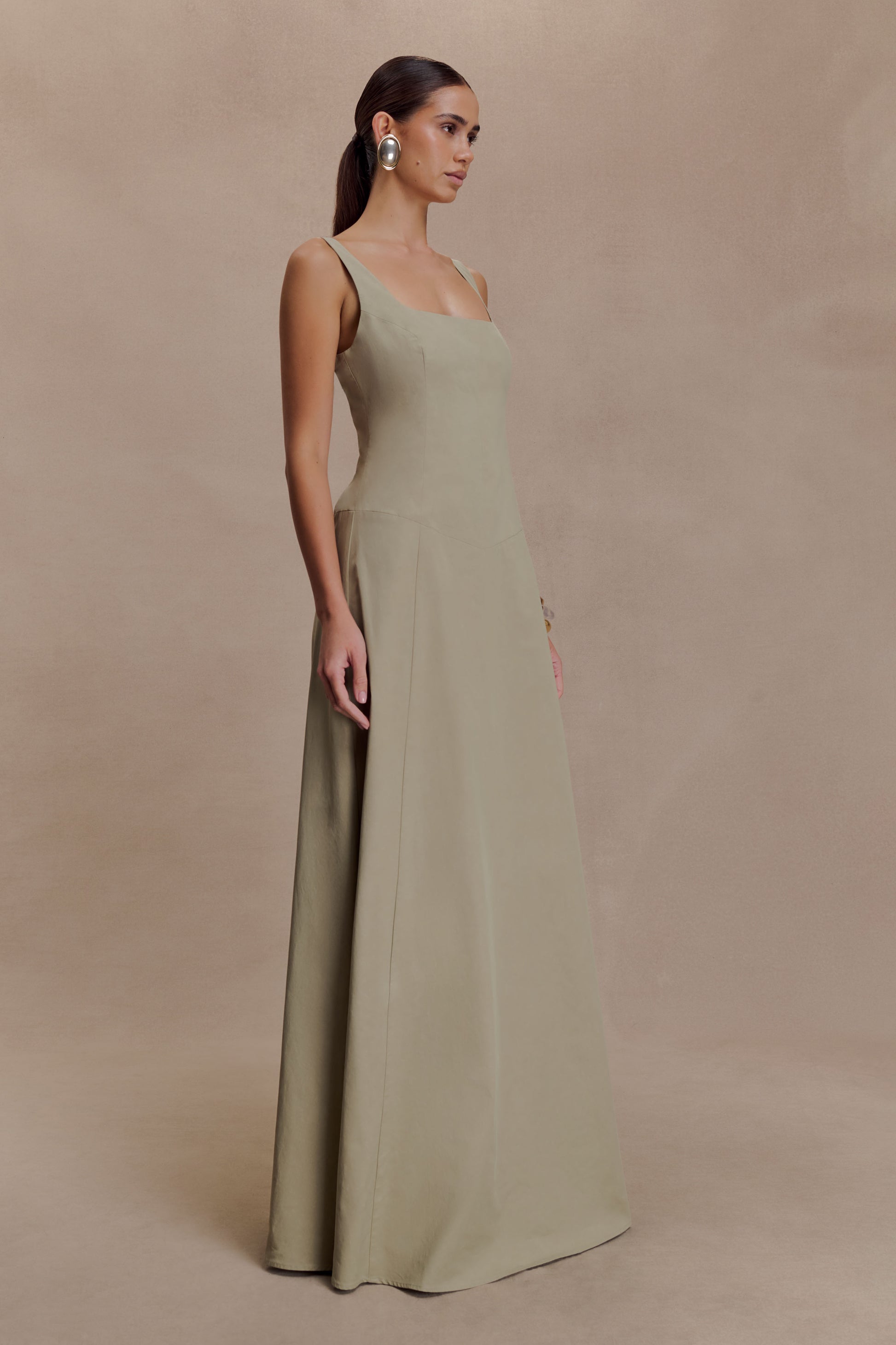 Salma Drop Waist Cotton Maxi Dress - Sage #2