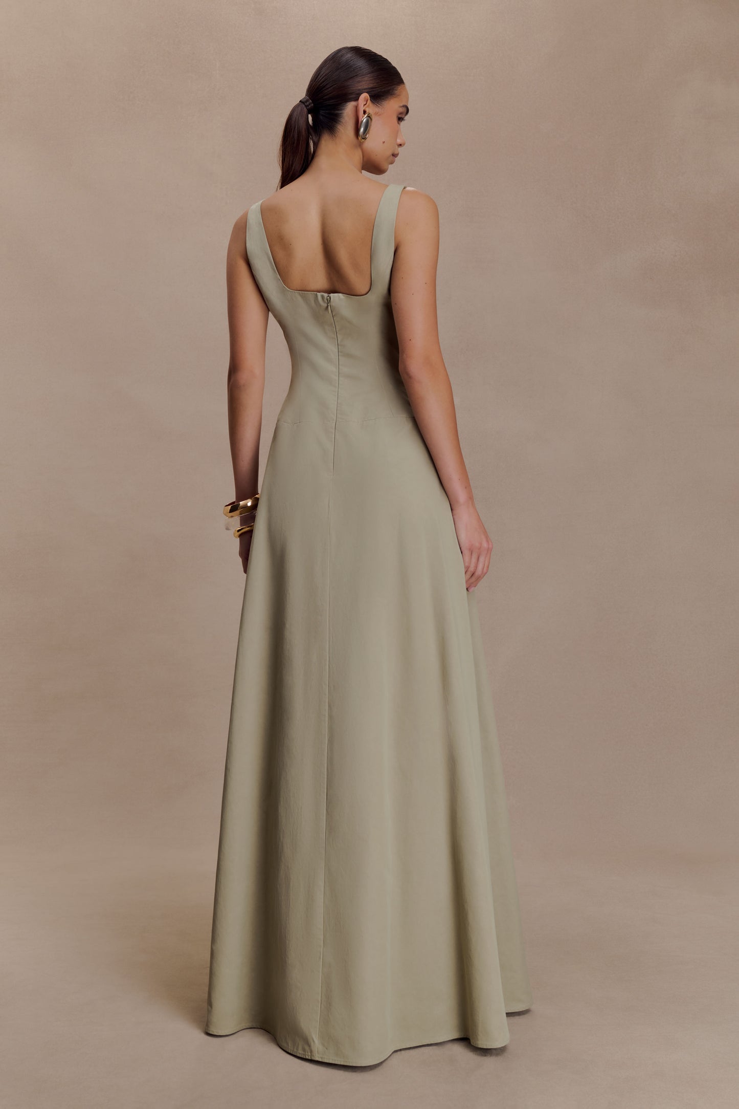 Salma Drop Waist Cotton Maxi Dress - Sage