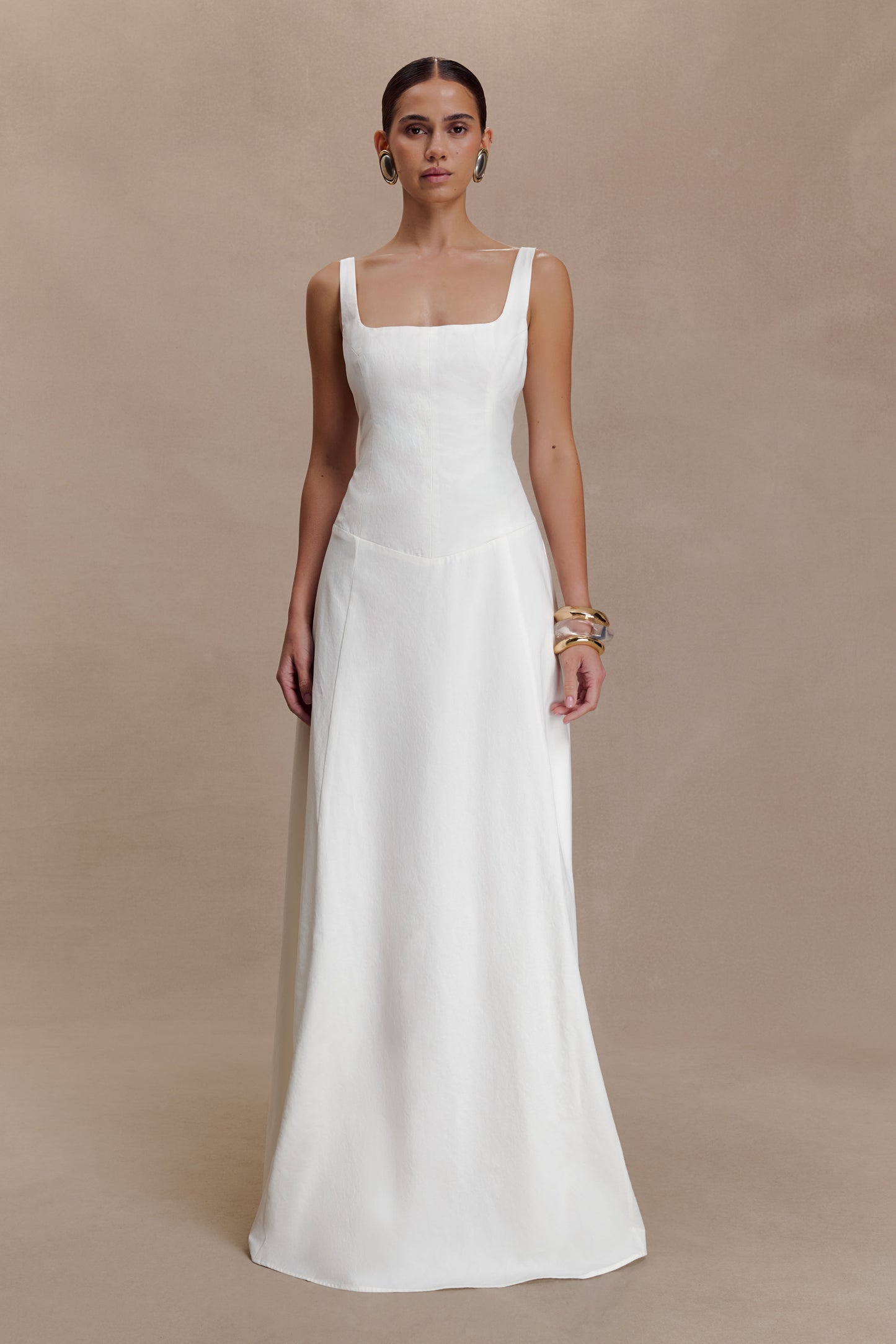 Salma Drop Waist Cotton Maxi Dress - White