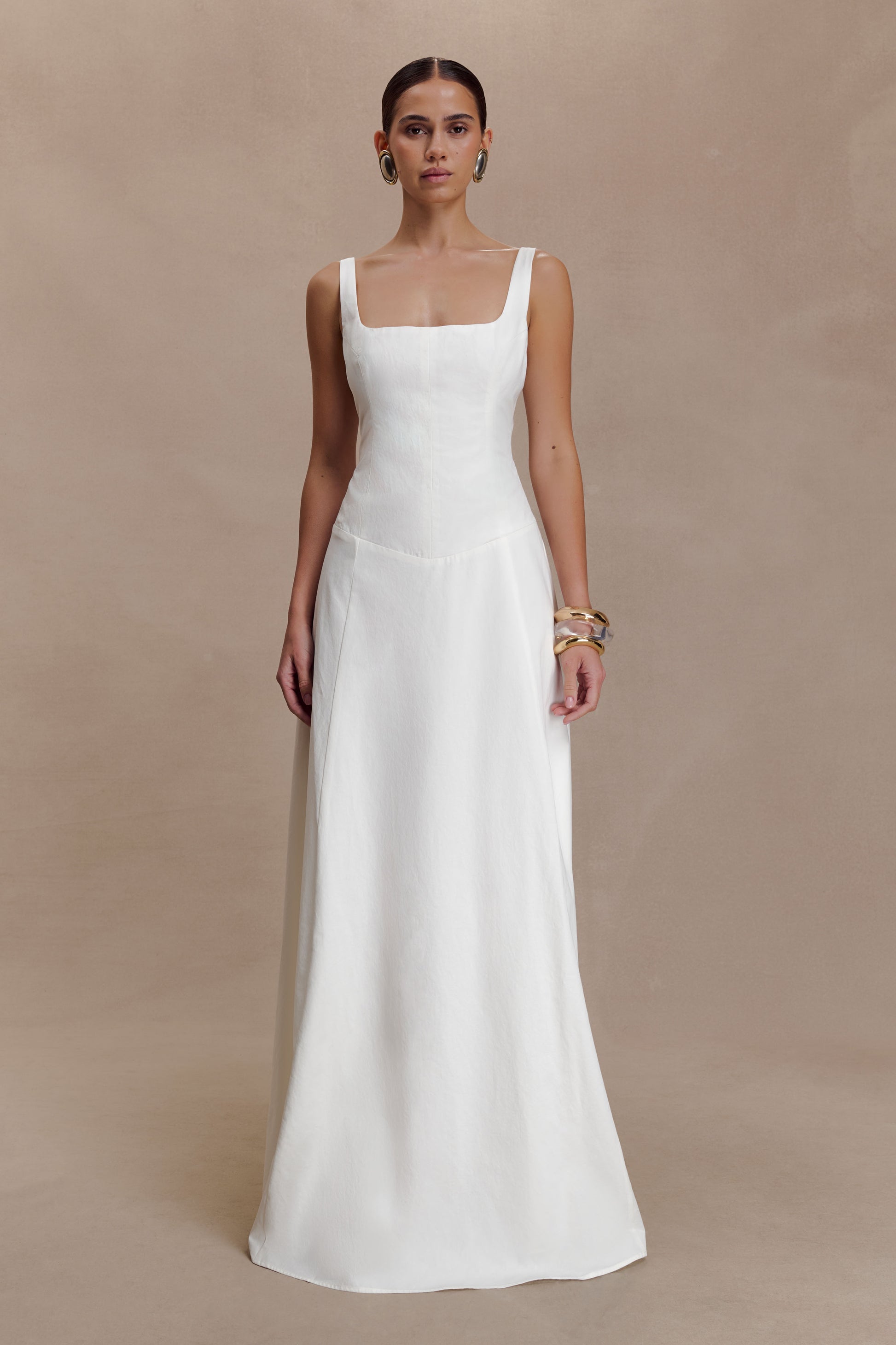 Salma Drop Waist Cotton Maxi Dress - White #4