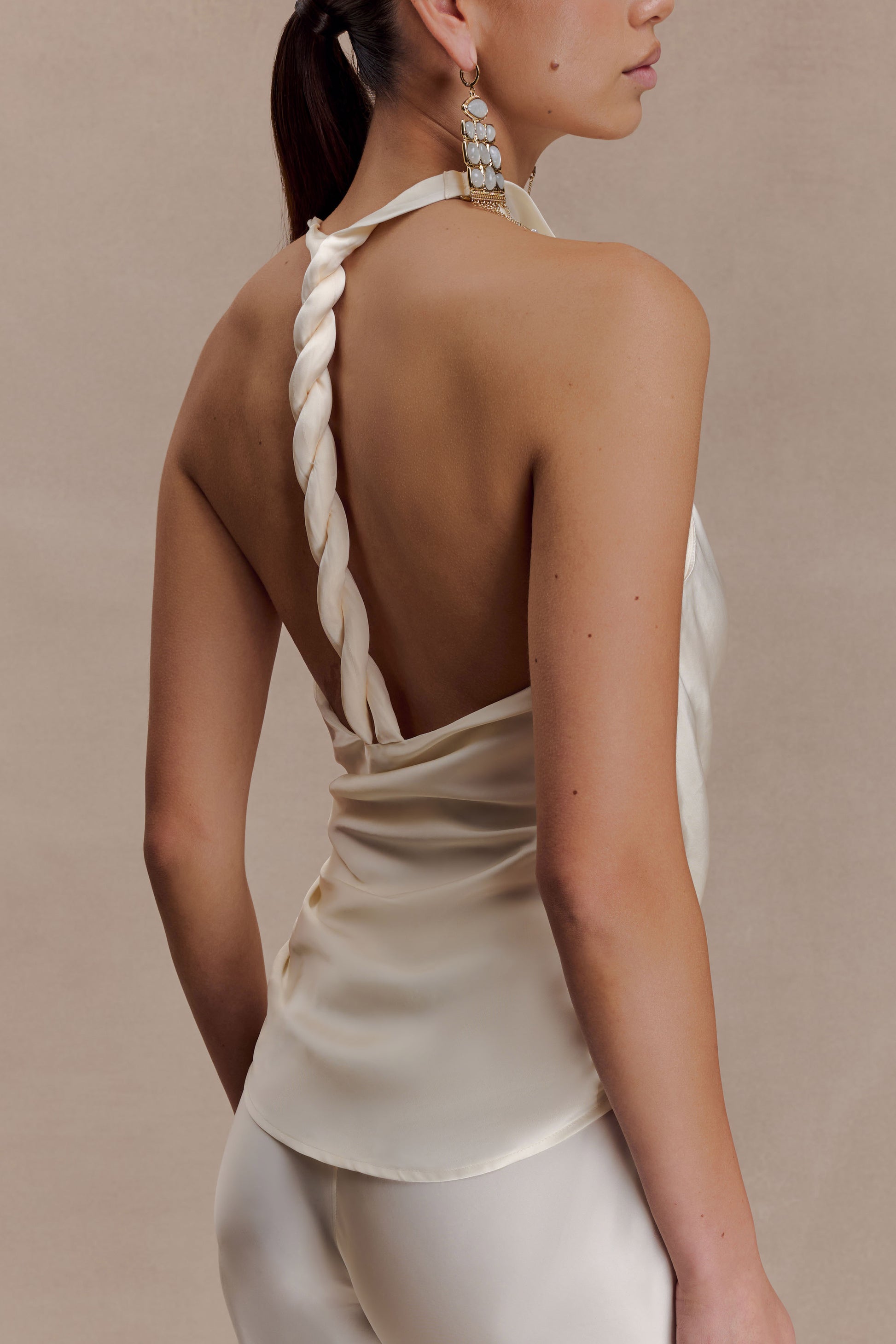 Bianca Satin Halter Top - Ivory #4