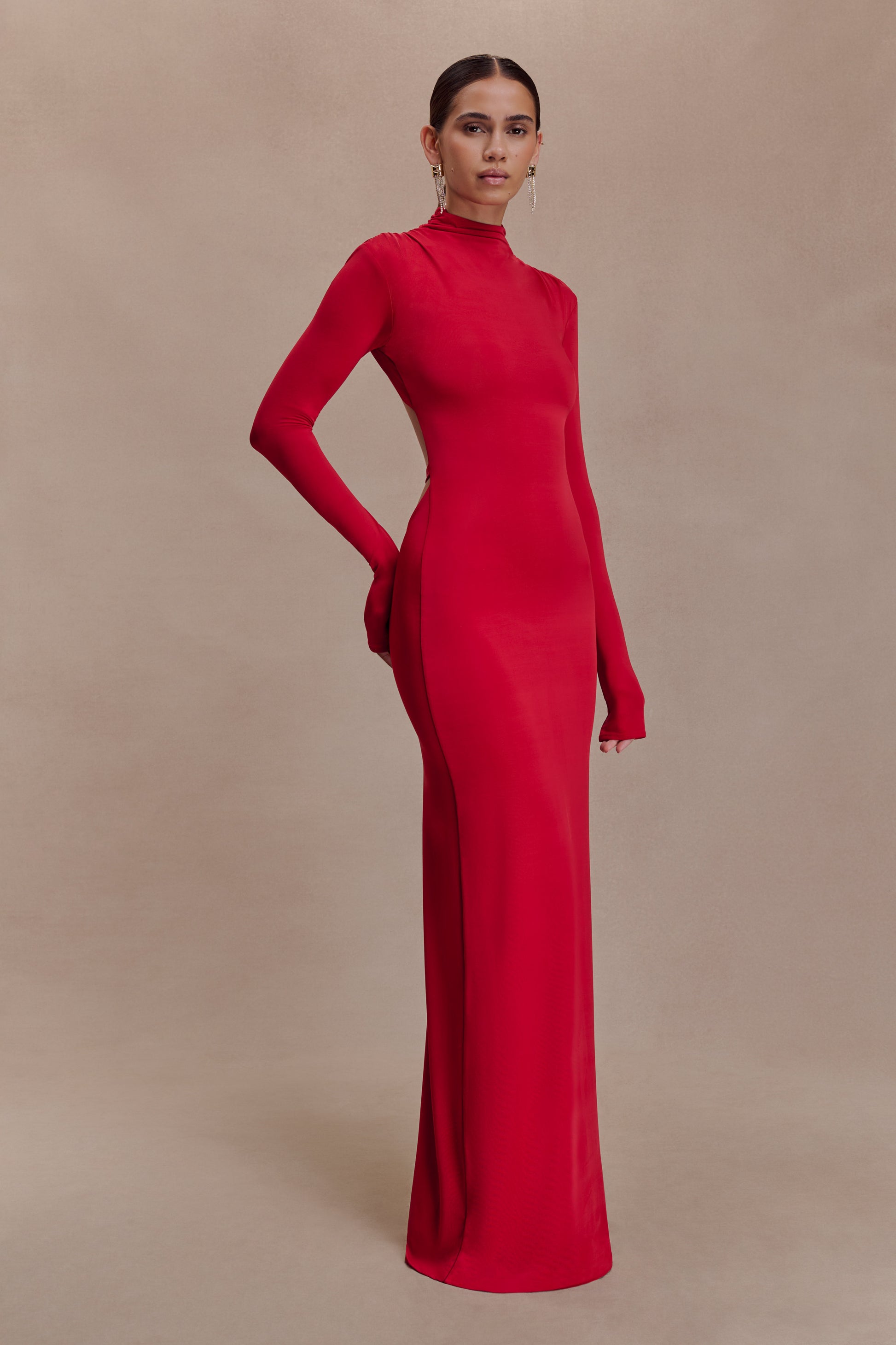 Kiyah Slinky Cut Out Maxi Dress - Red #5