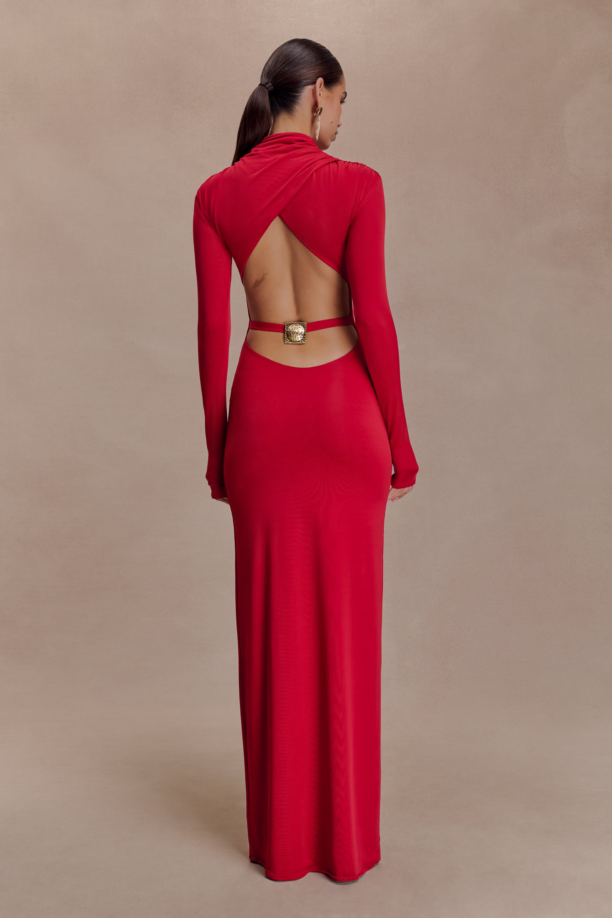 Kiyah Slinky Cut Out Maxi Dress - Red #4