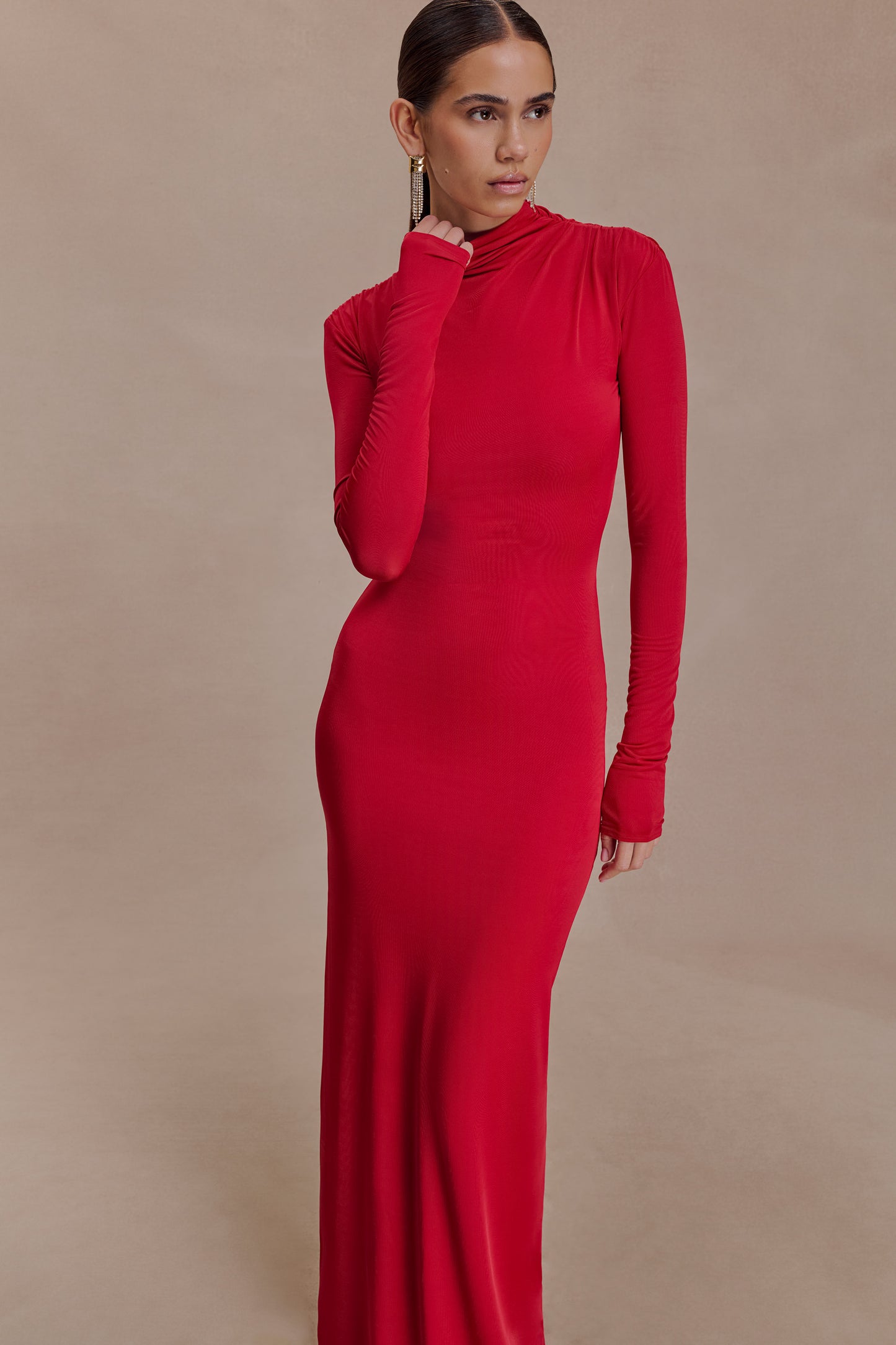 Kiyah Slinky Cut Out Maxi Dress - Red