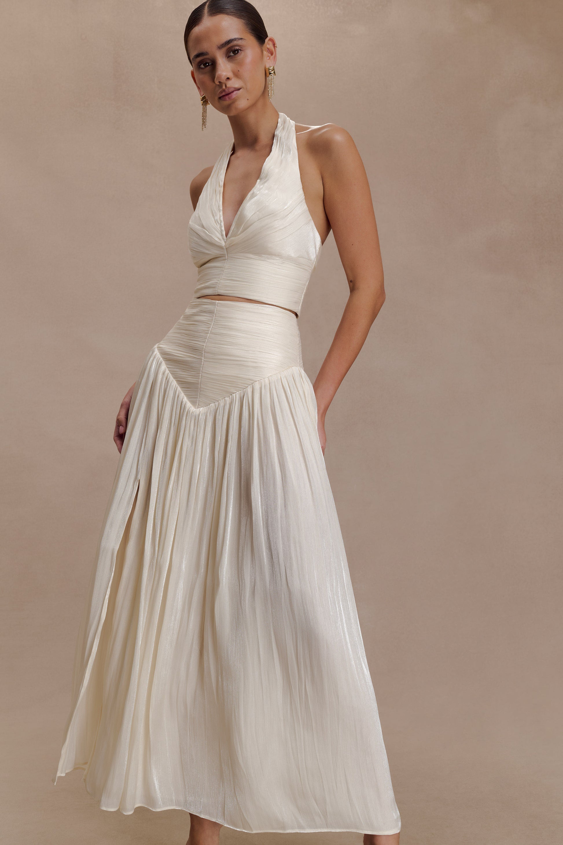 Makena Gathered Midi Skirt - Opal White #2