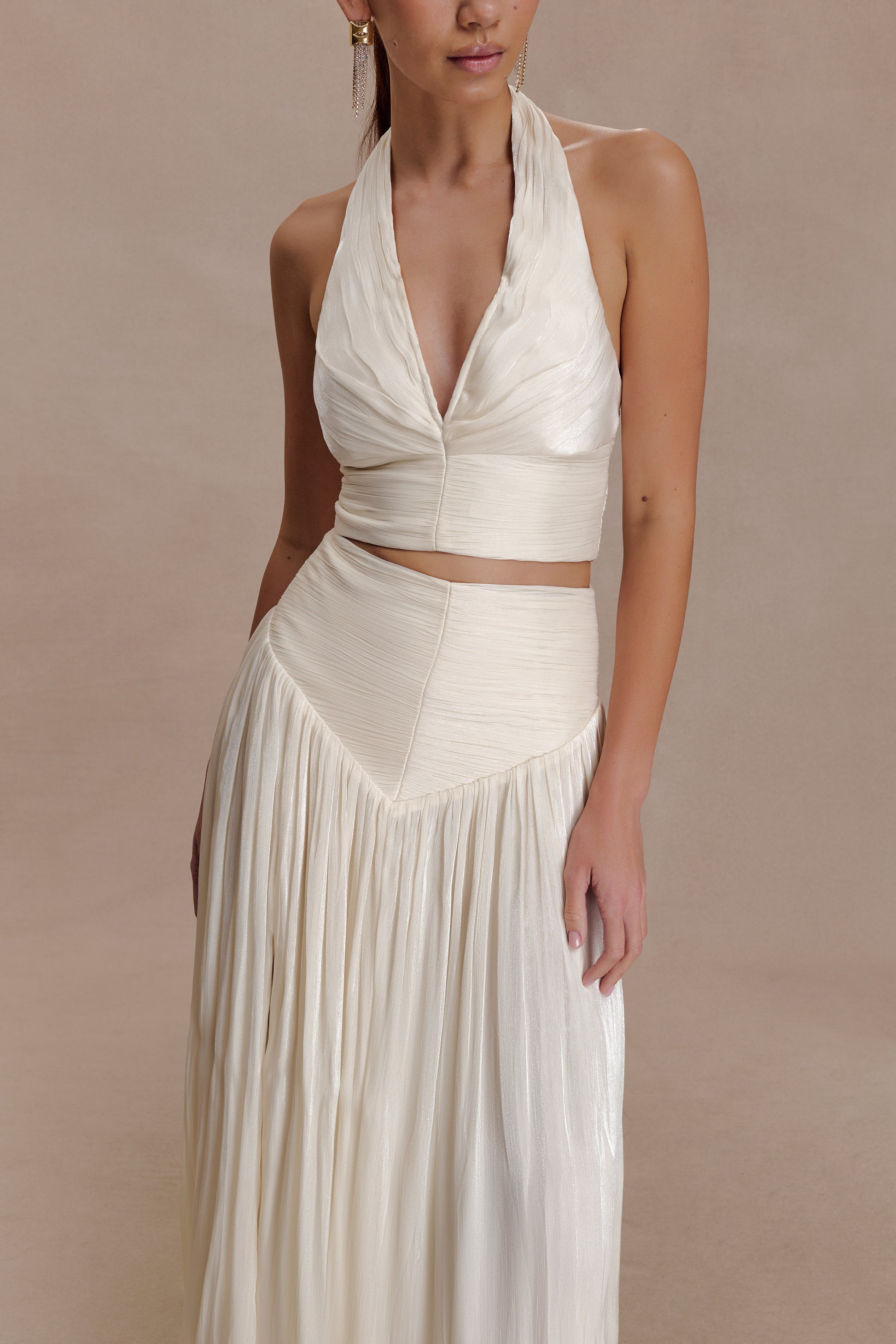 Makena Gathered V Neck Top - Opal White #2