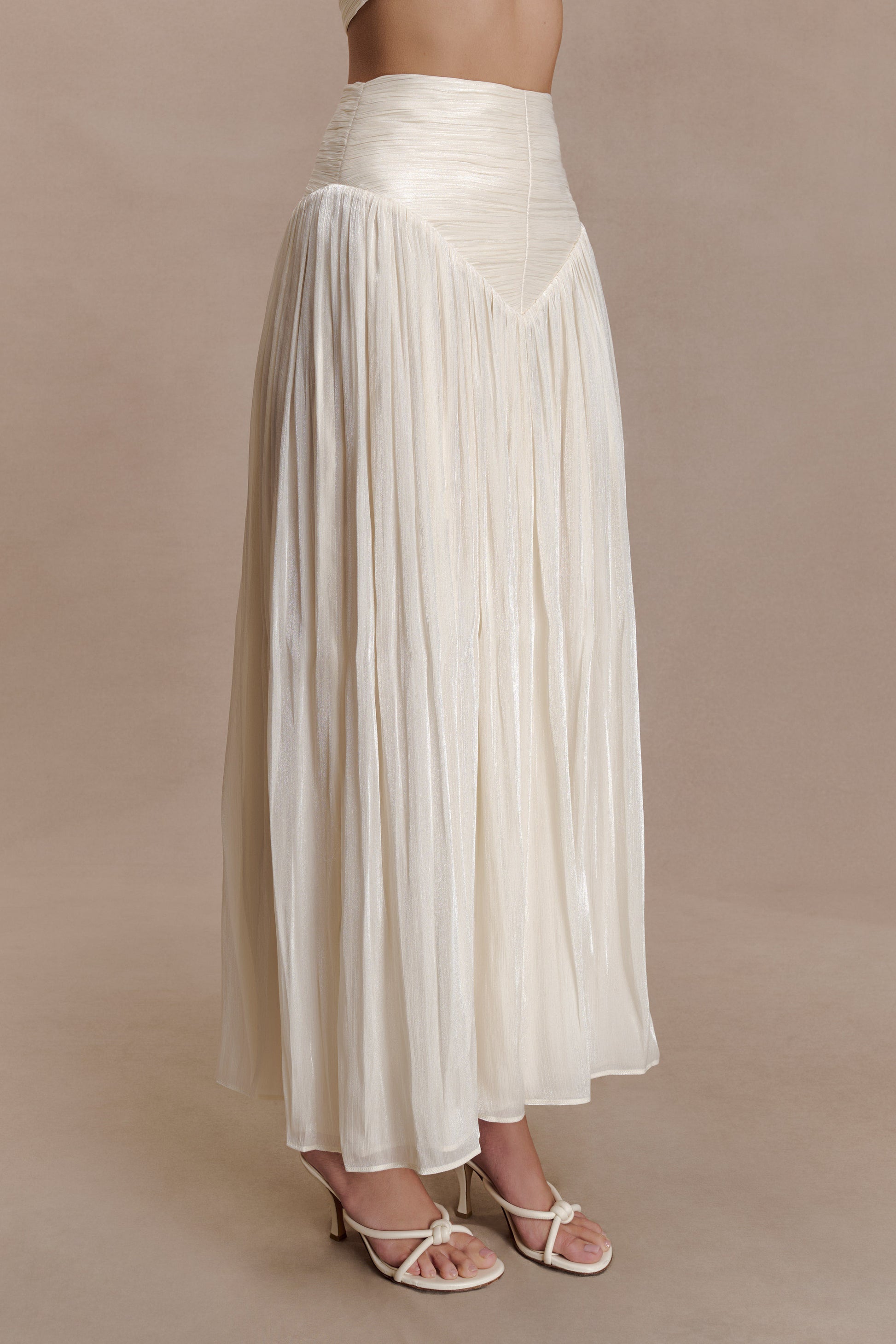 Makena Gathered Midi Skirt - Opal White #10