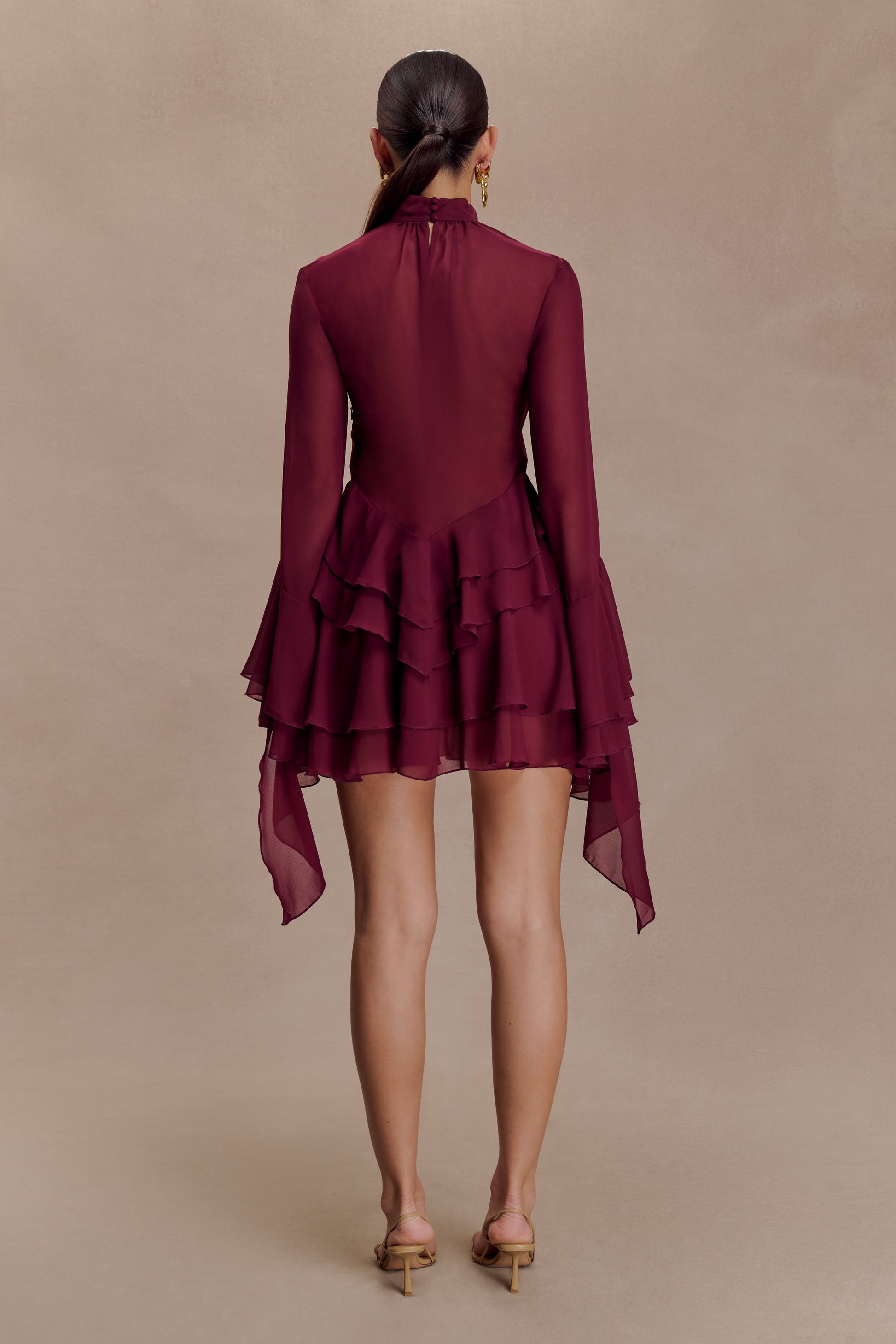 Nimah Chiffon Ruffle Mini Dress - Wine #2
