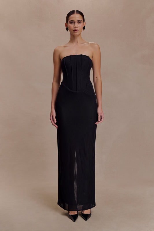Gemma Strapless Mesh Maxi Dress - Black