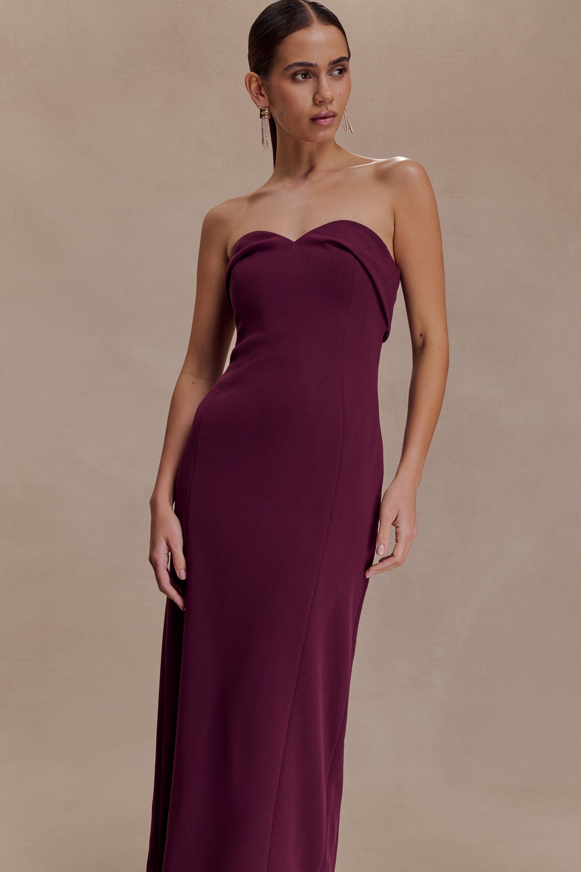 Cary Folded Strapless Crepe Midi Dress - Wine #2