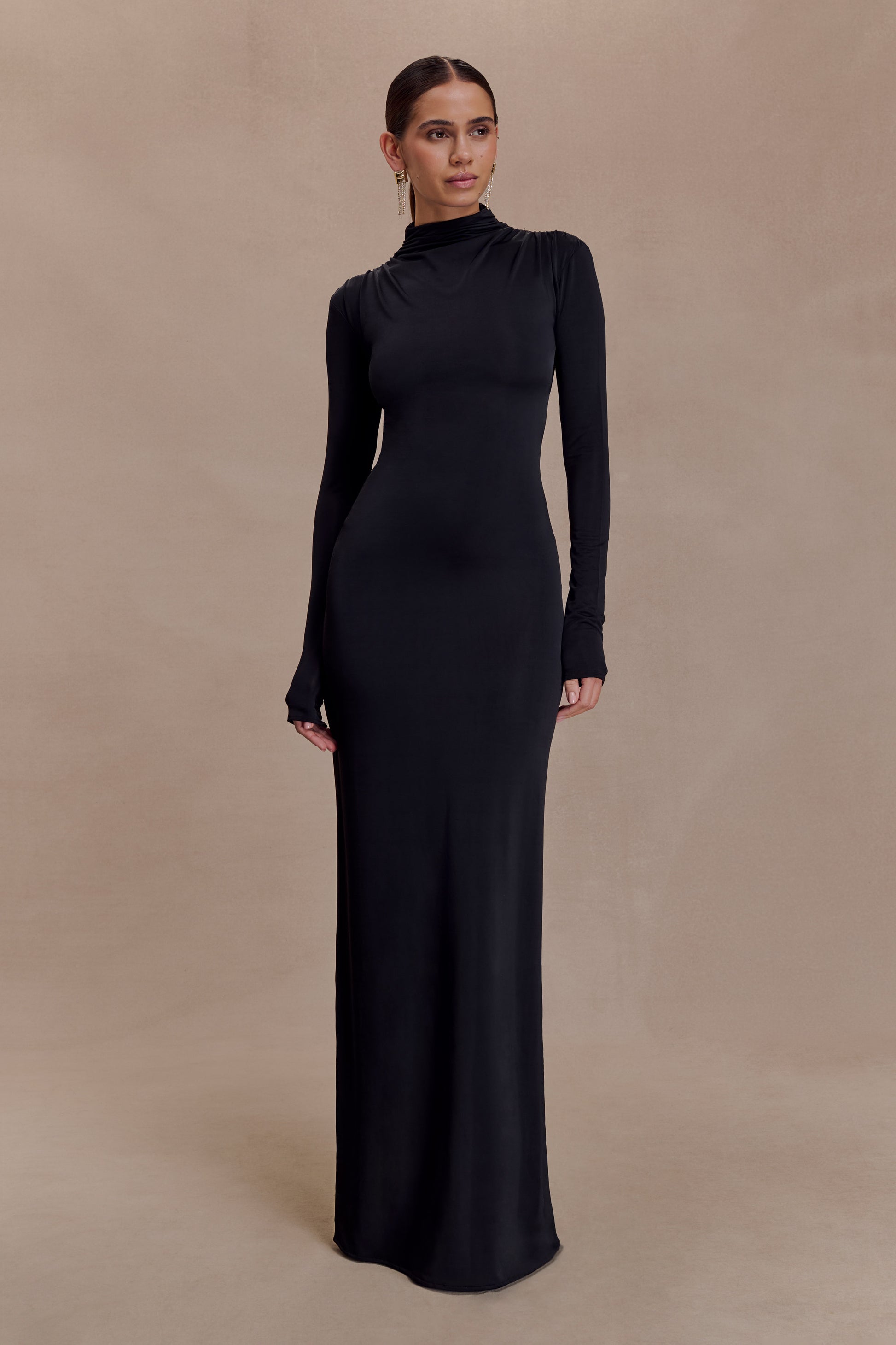 Kiyah Slinky Cut Out Maxi Dress - Black #2