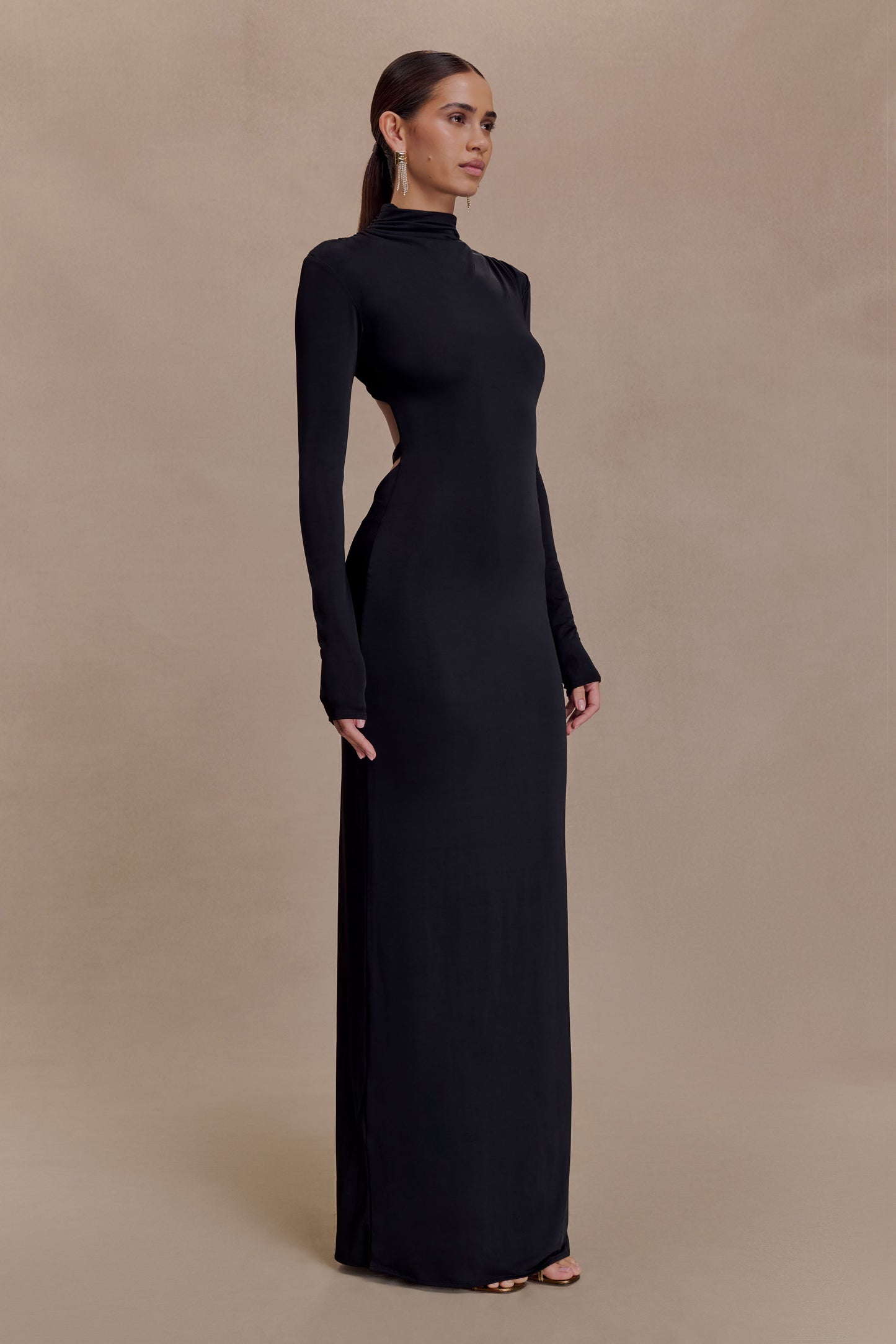 Kiyah Slinky Cut Out Maxi Dress - Black