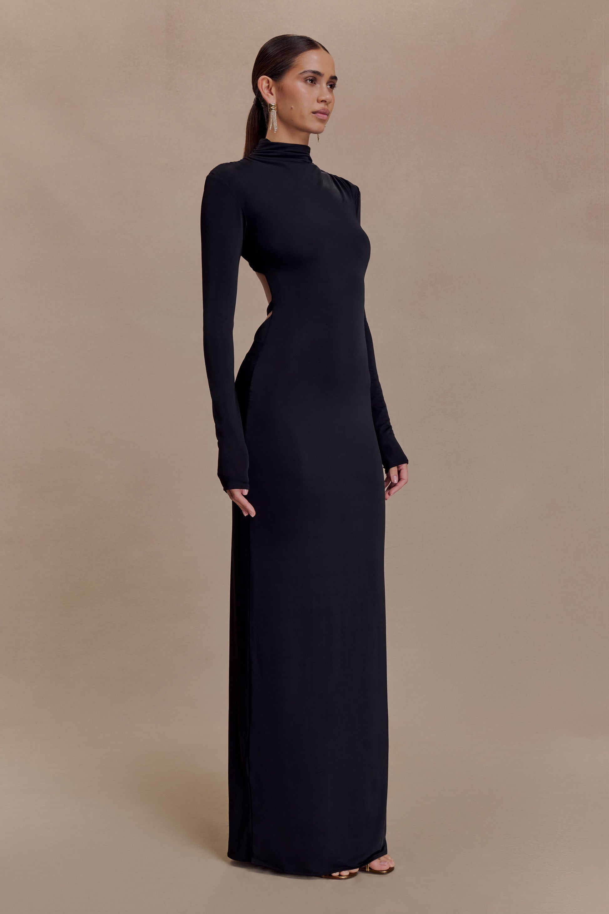 Kiyah Slinky Cut Out Maxi Dress - Black #4