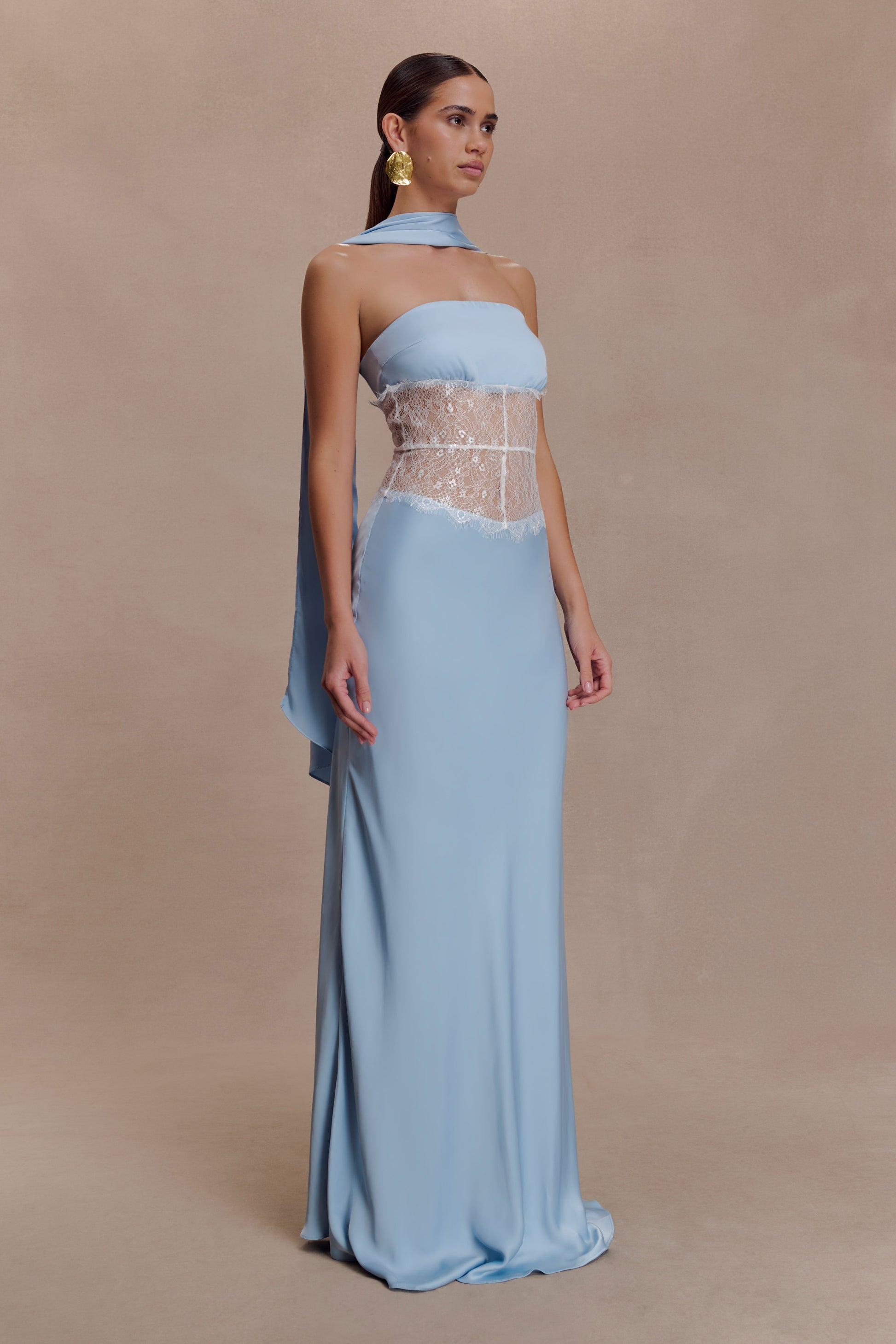 Pilar Strapless Satin And Lace Maxi Dress - Cornflower Blue #2