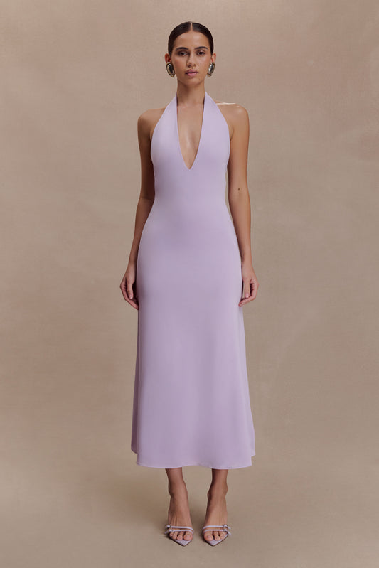 Genie Slinky Halter Midi Dress - Lilac