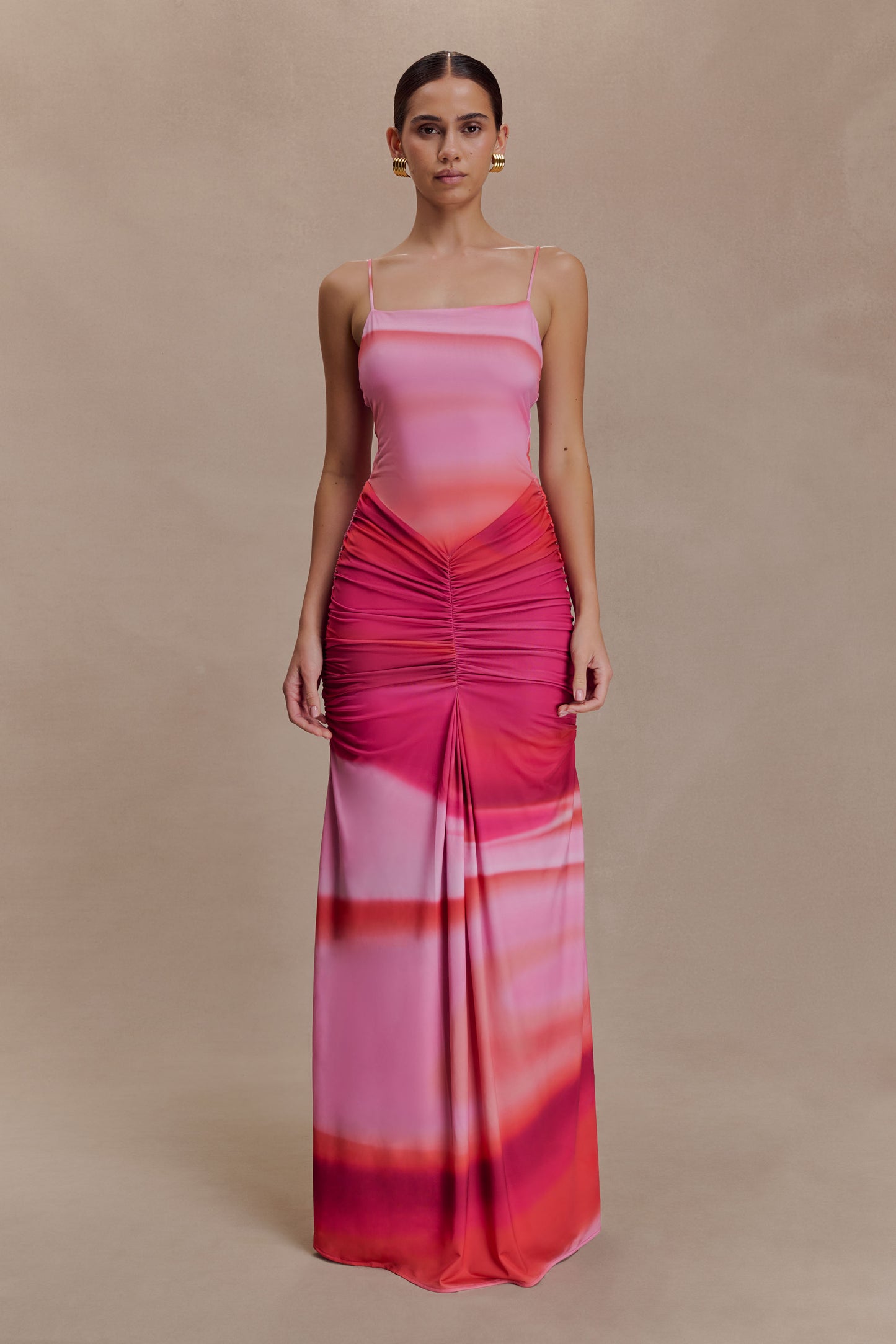 Roisin Slinky Maxi Dress - Pink Sunset Print