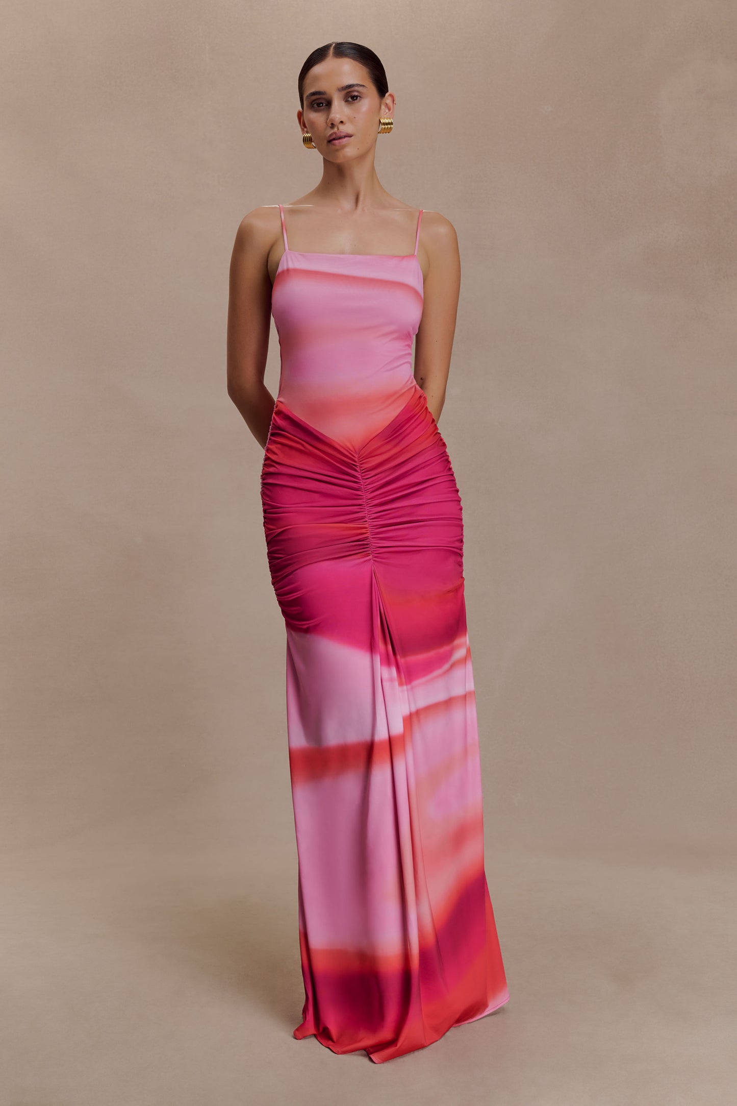 Roisin Slinky Maxi Dress - Pink Sunset Print