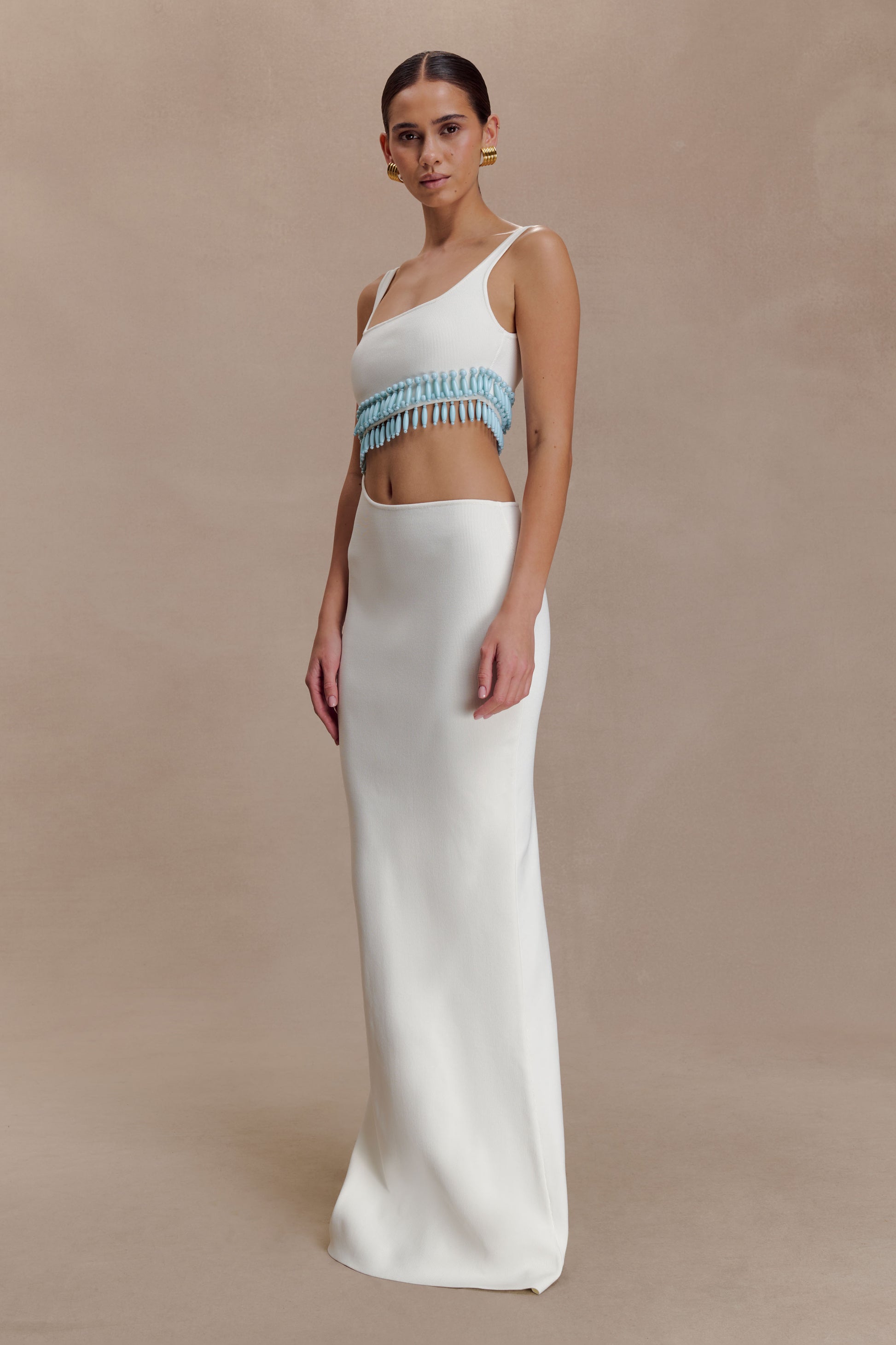 Ruvic Knit Maxi Beaded Dress - White #3
