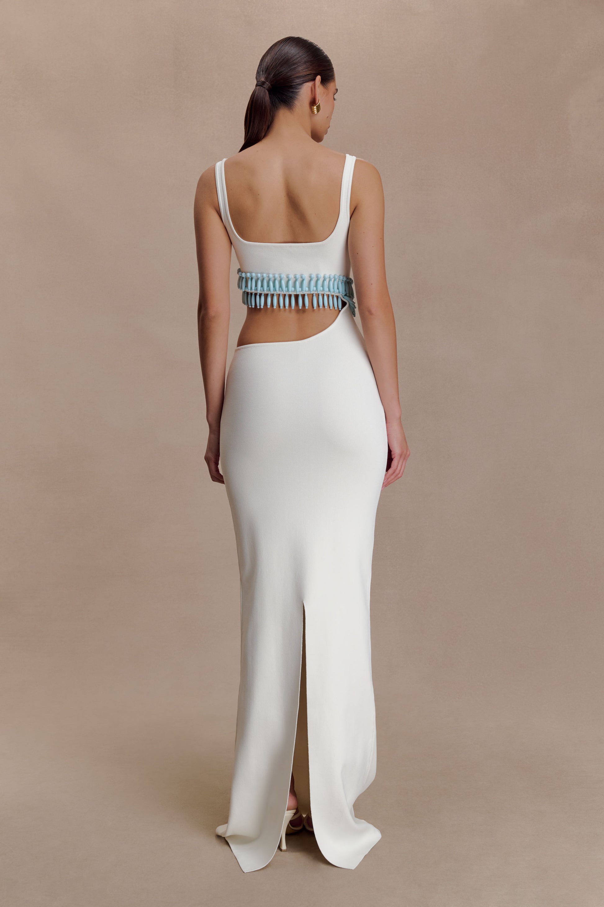 Ruvic Knit Maxi Beaded Dress - White #2