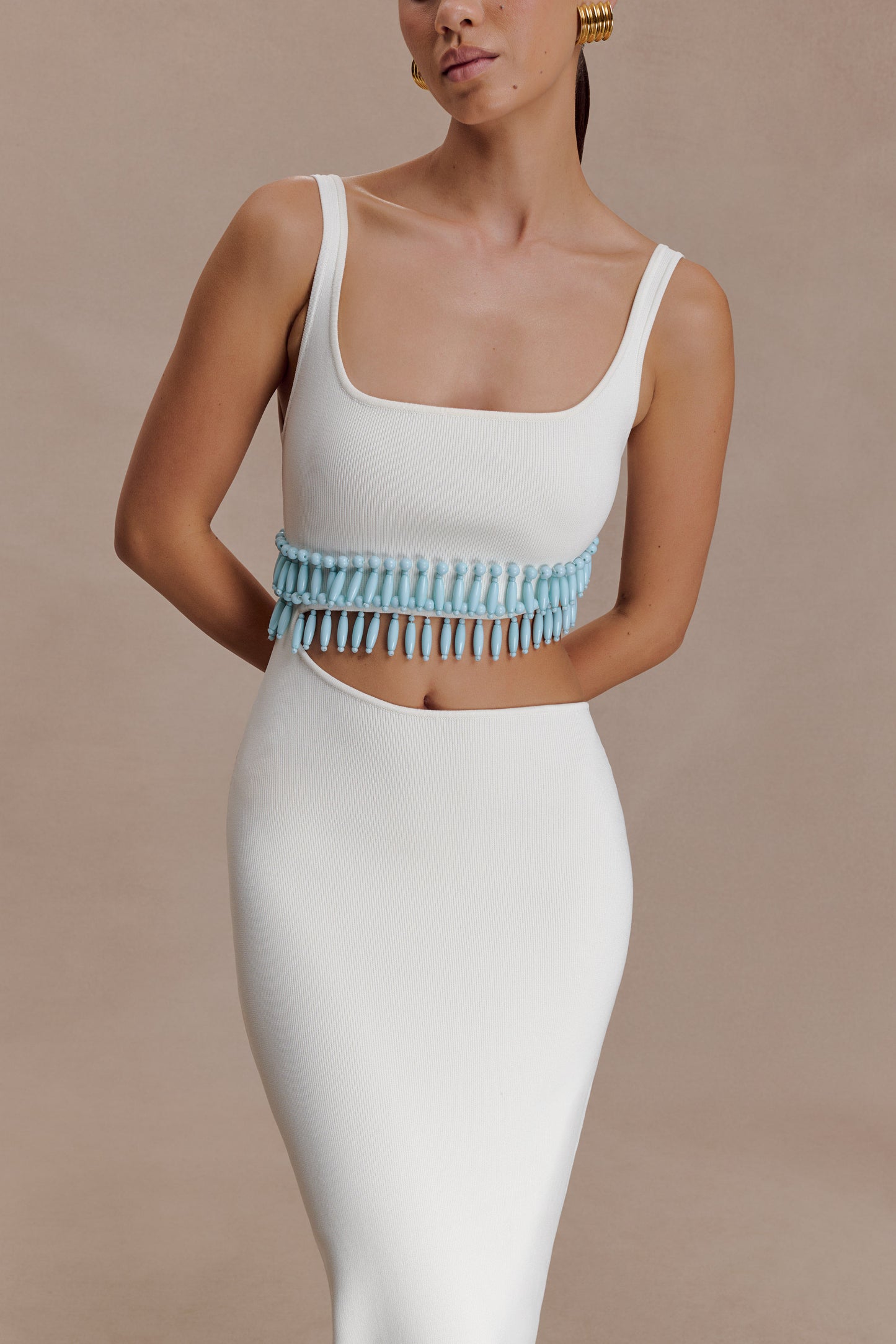 Ruvic Knit Maxi Beaded Dress - White