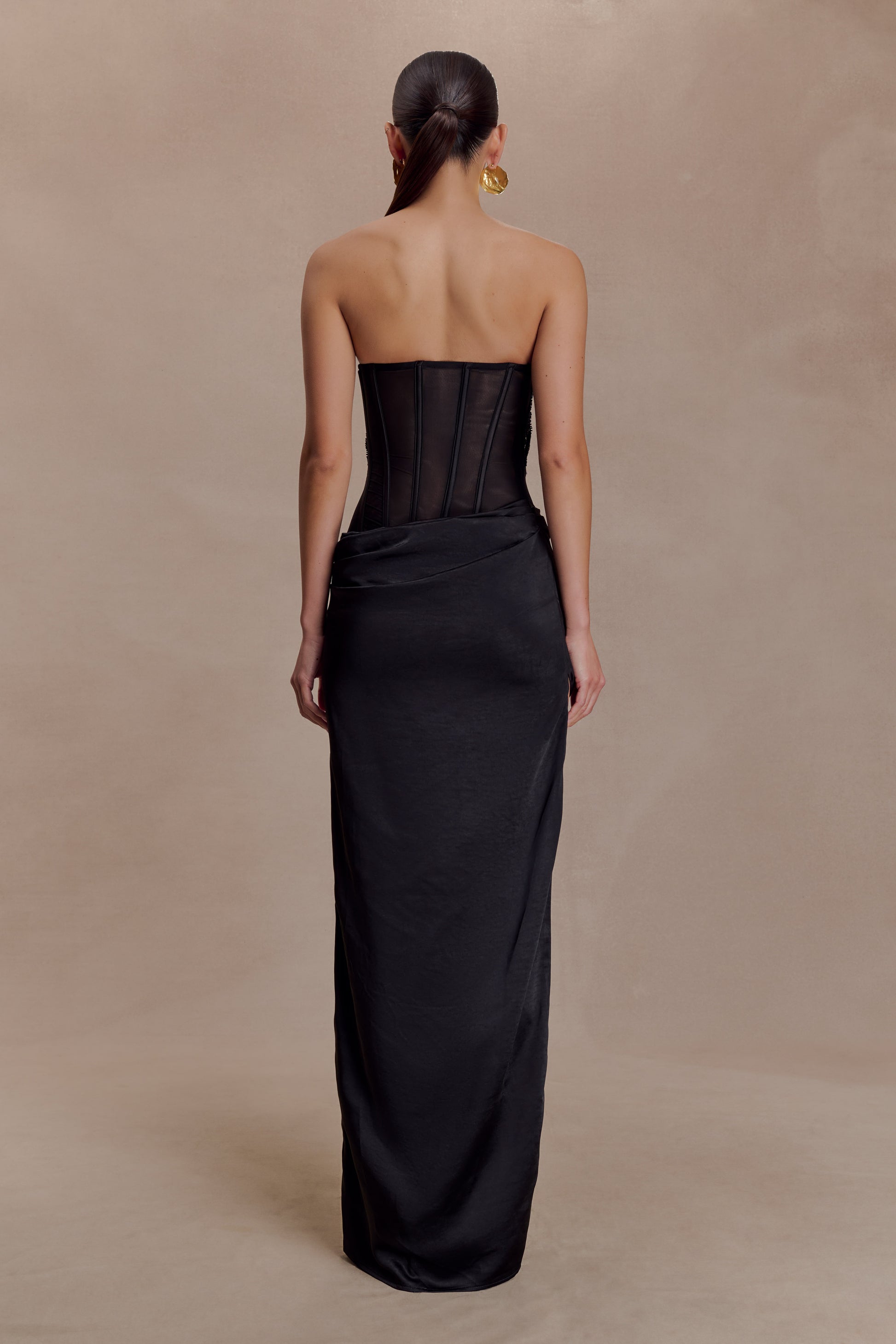 Asha Floral Mesh And Satin Maxi Dress - Black #4