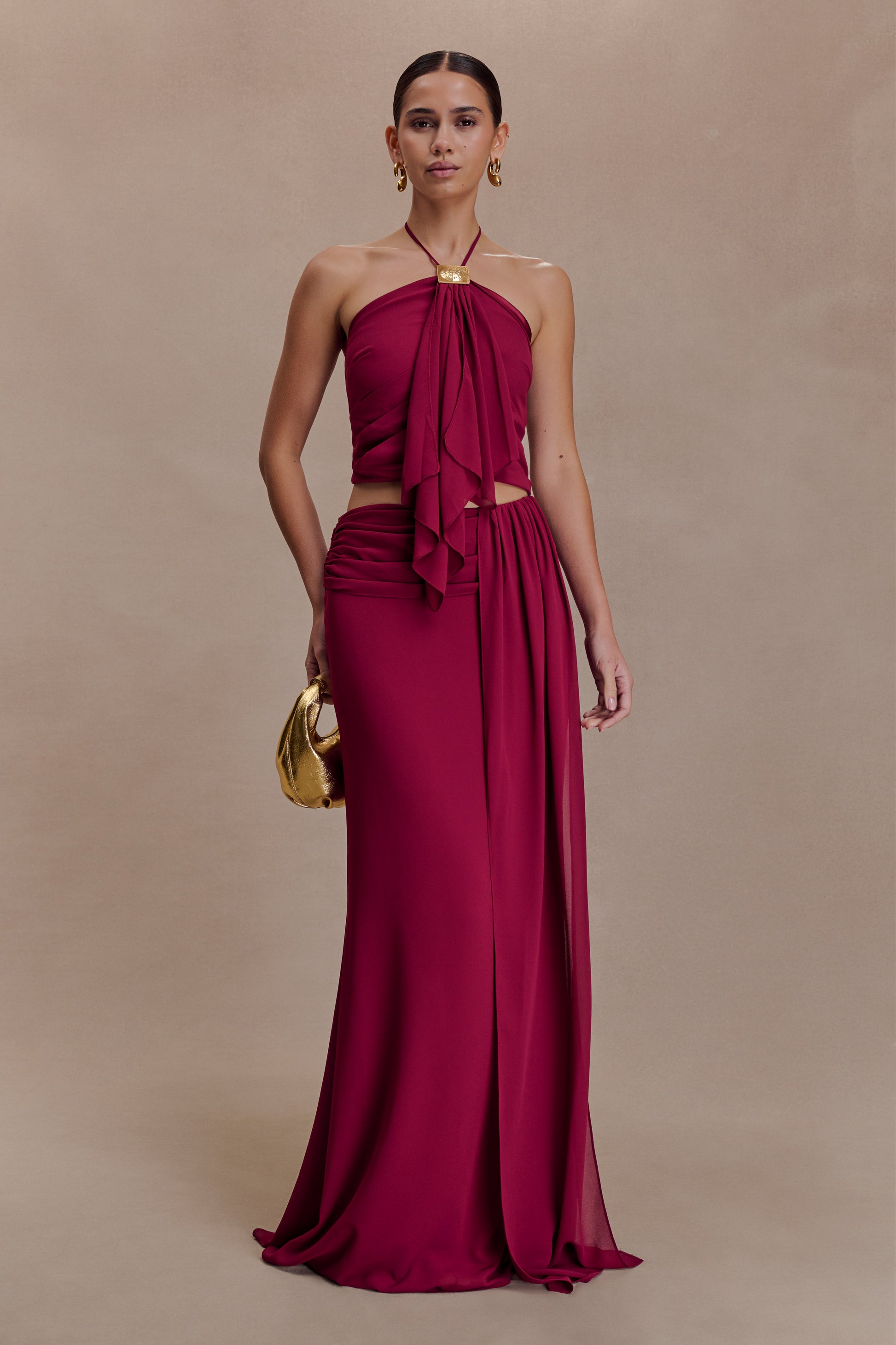 Celina Chiffon Overlay Maxi Skirt - Cherry Red #6