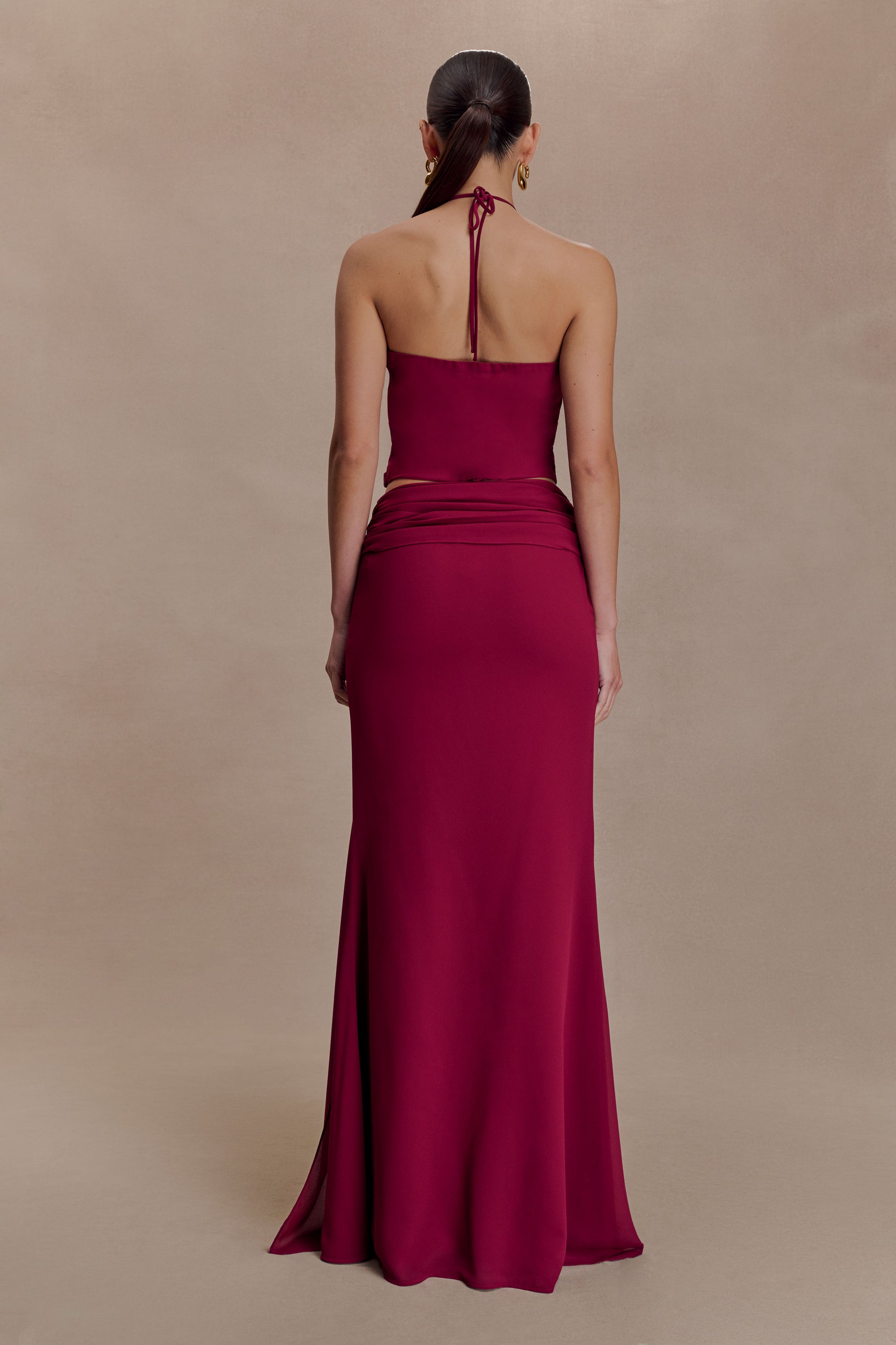 Celina Chiffon Halter Top With Hardware - Cherry Red #5