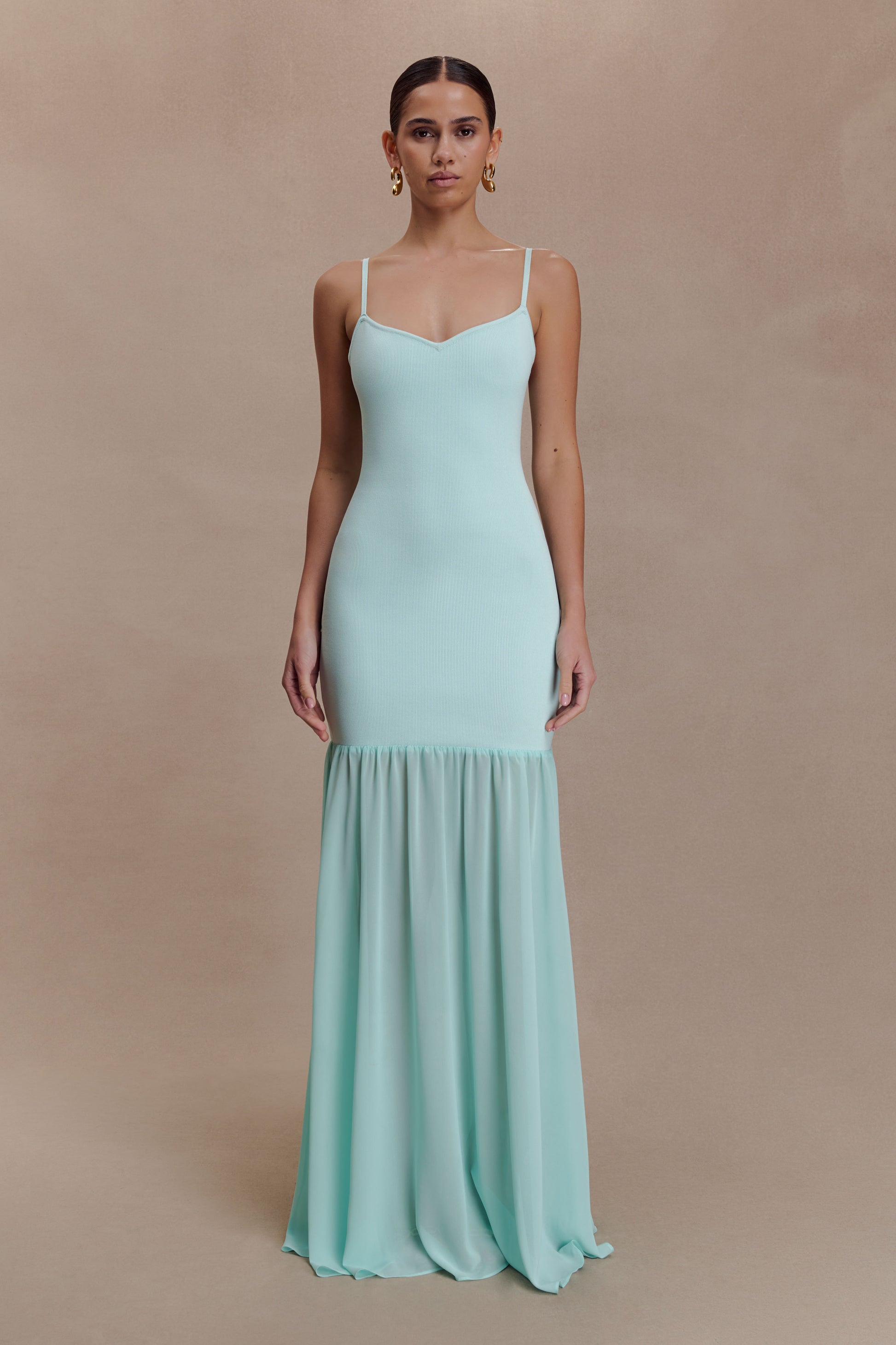 Deanne Bandage And Chiffon Knit Maxi Dress - Blue