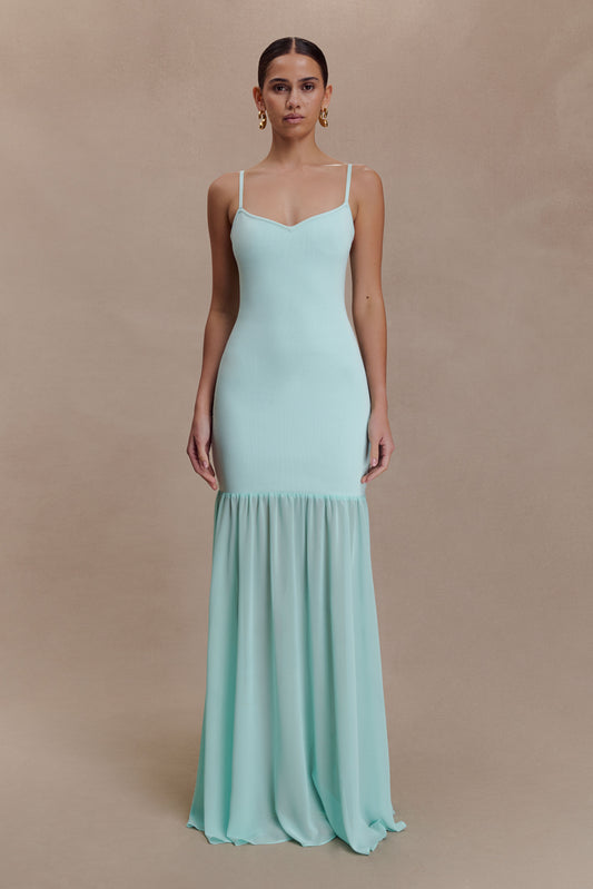 Deanne Bandage And Chiffon Knit Maxi Dress - Blue