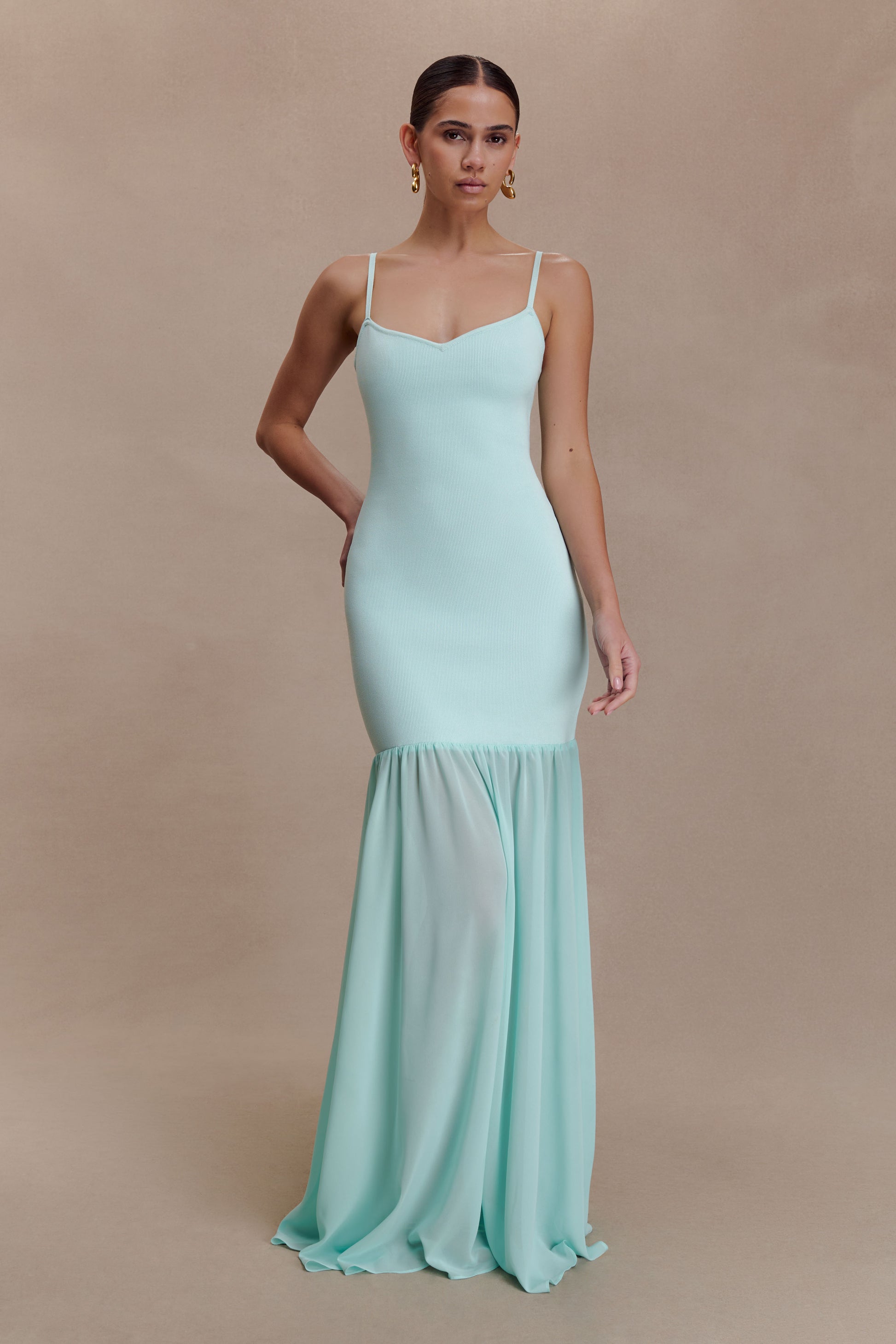 Deanne Bandage And Chiffon Knit Maxi Dress - Blue #5