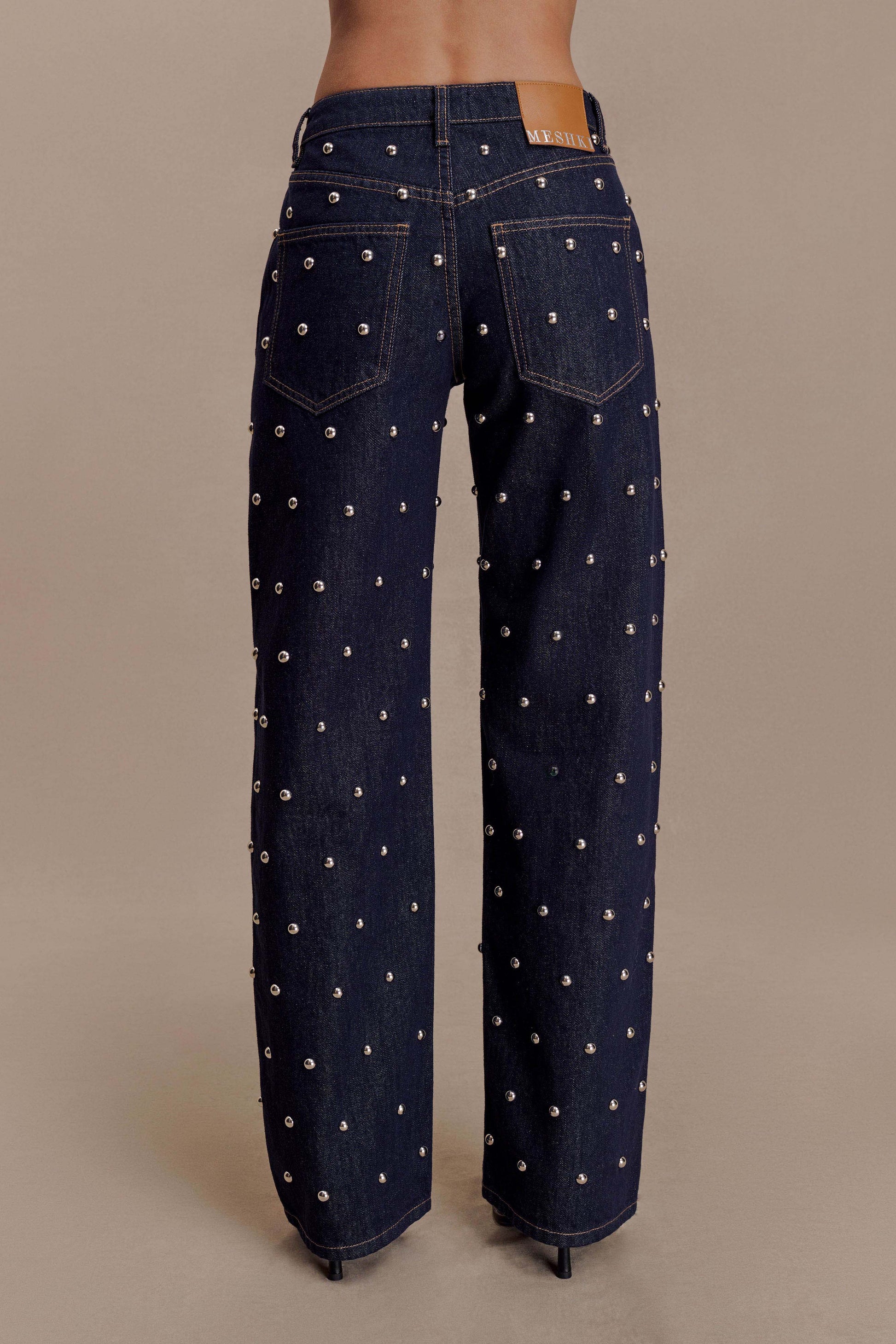 Alima Mid Rise Stud Denim Jeans - Washed Indigo Blue #7