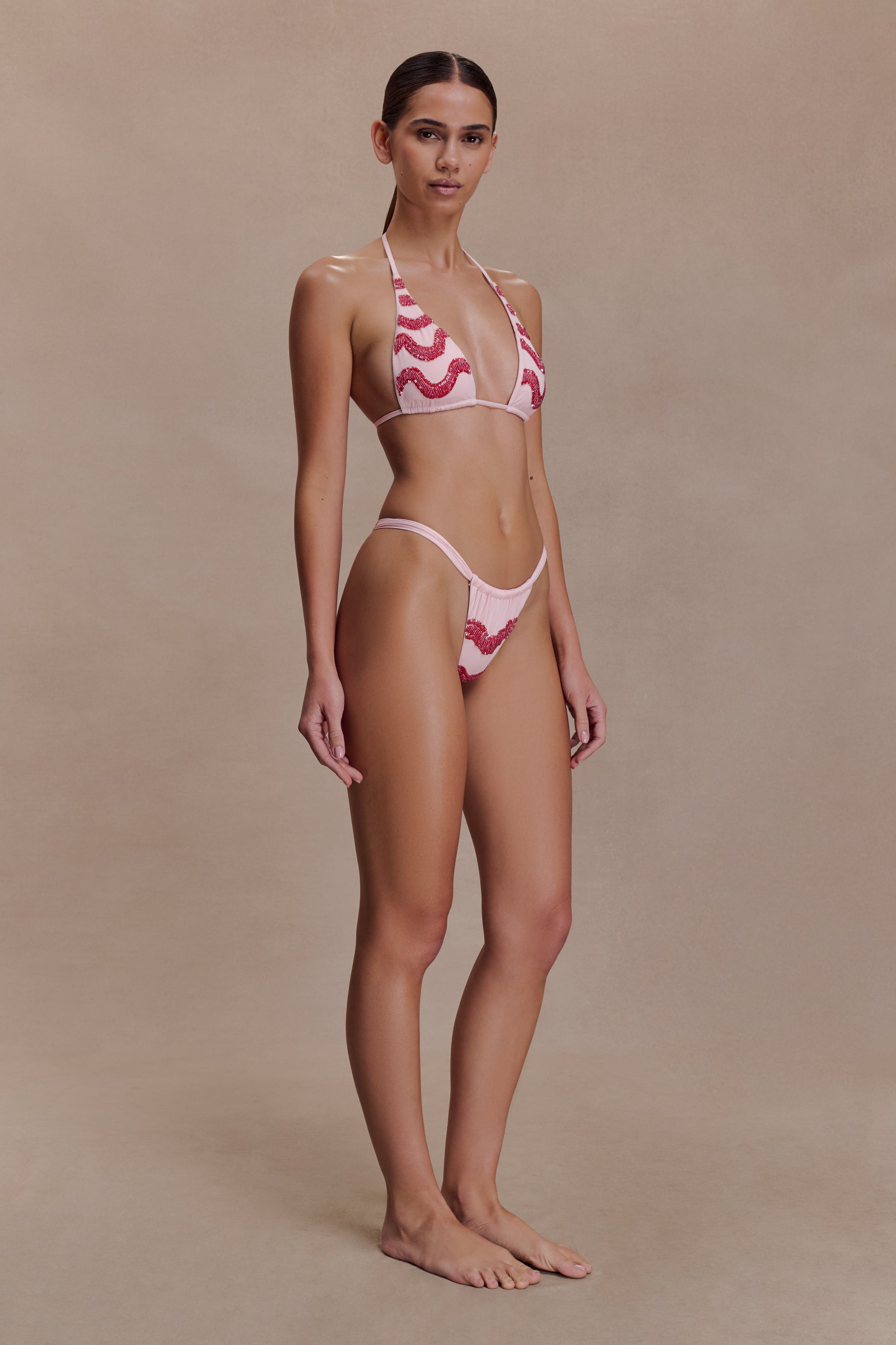 Robyn Beaded Triangle Bikini Top - Pink #5