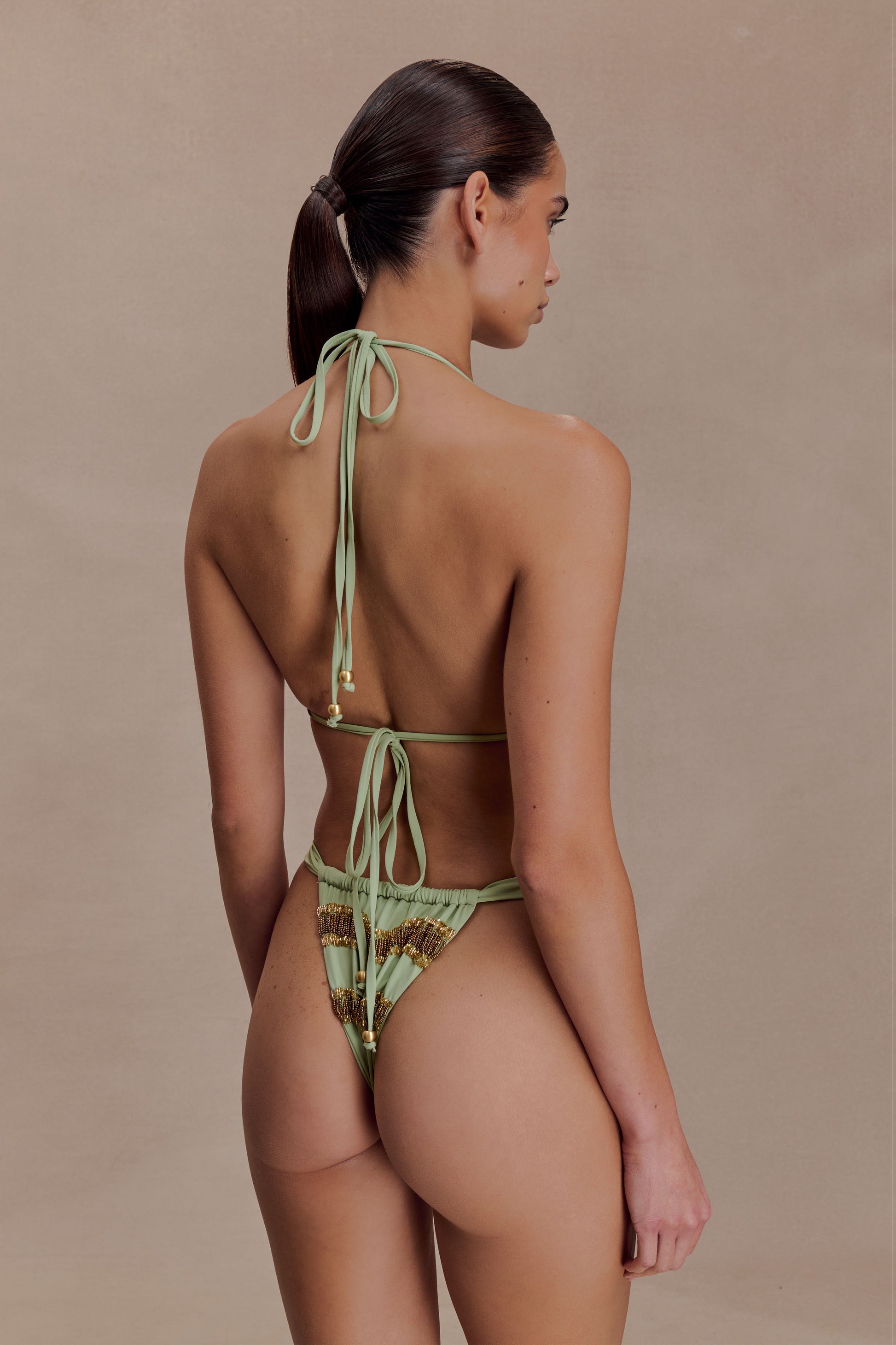 Robyn Beaded Triangle Bikini Top - Sage #5