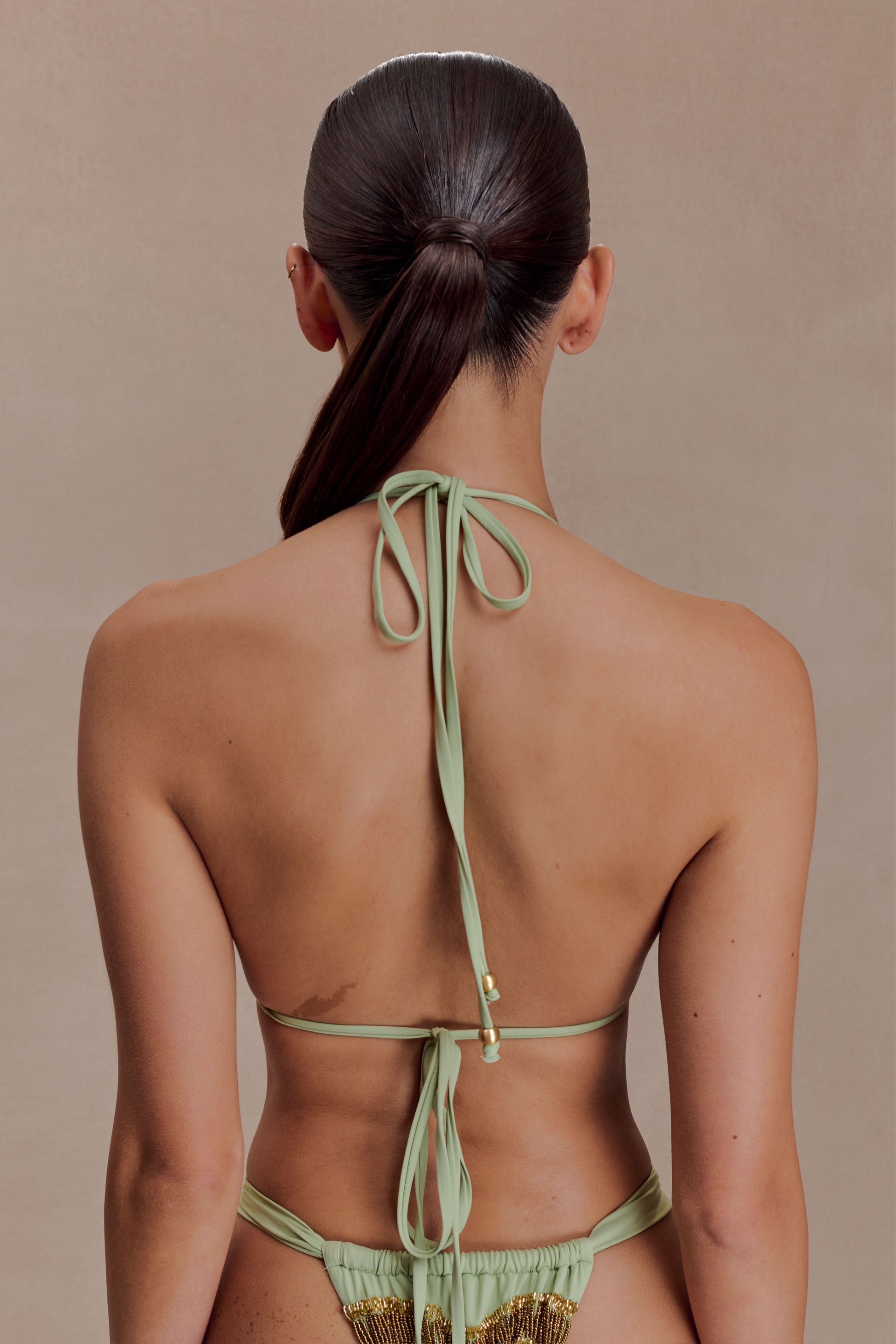 Robyn Beaded Triangle Bikini Top - Sage #2