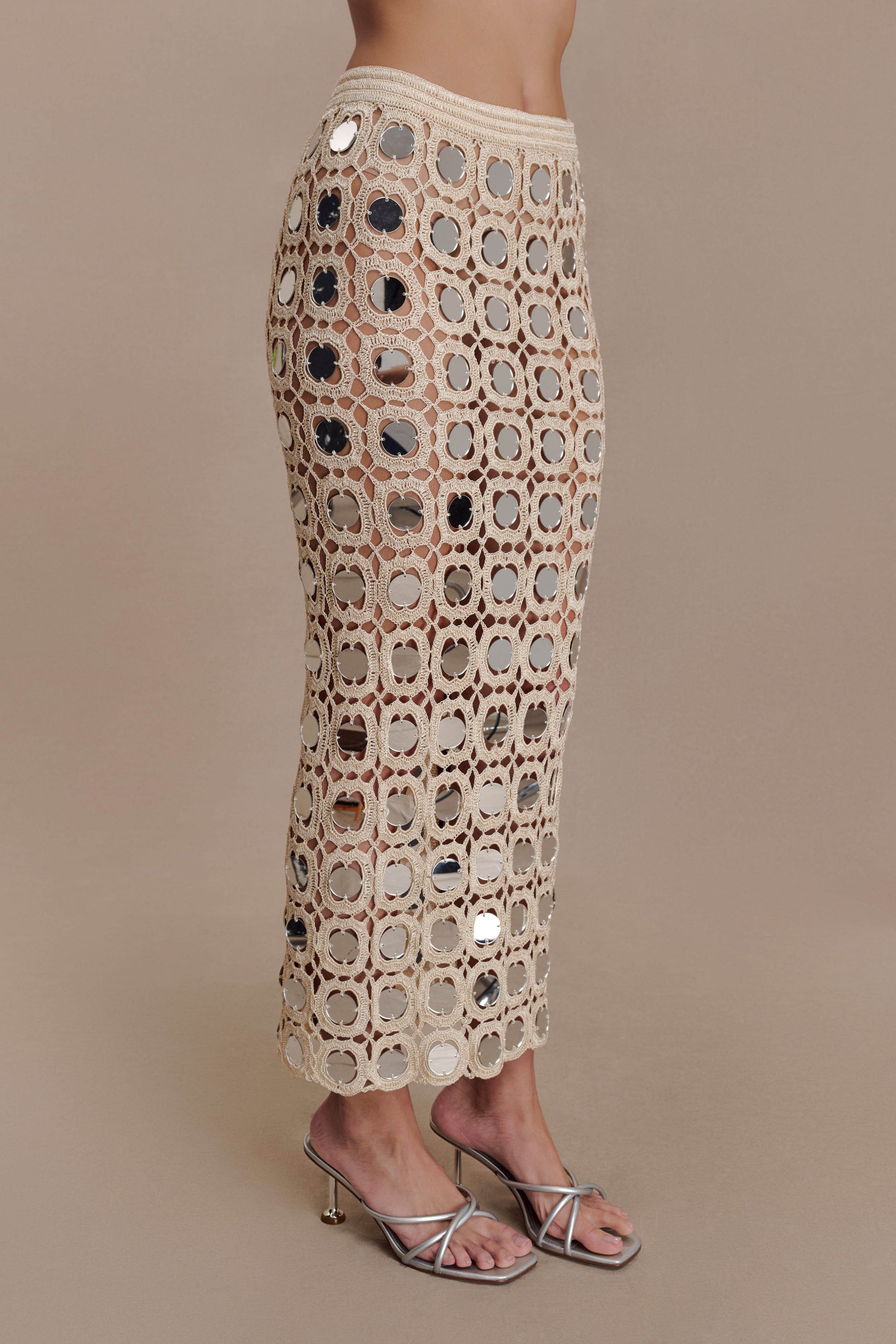 Noel Mirror Knit Midi Skirt - Beige #7