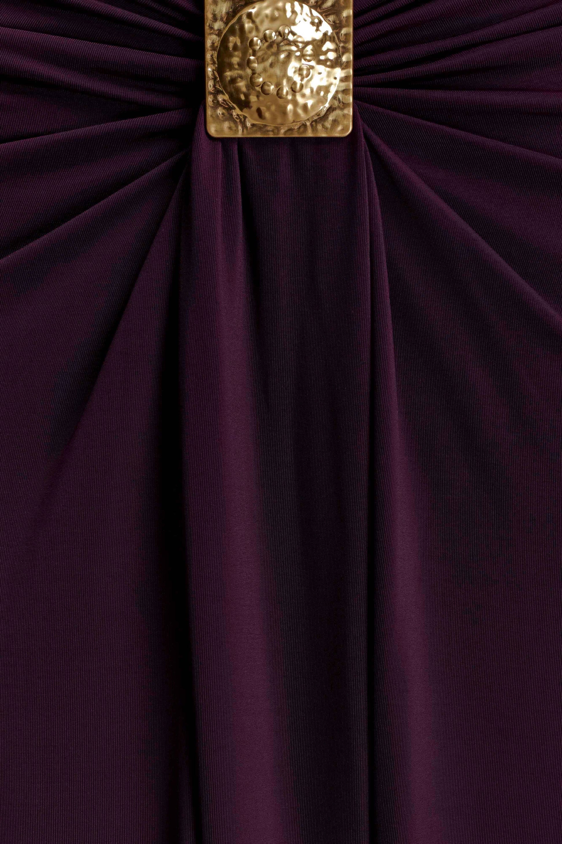 Erina Slinky Ruched Maxi Skirt With Hardware - Aubergine #7